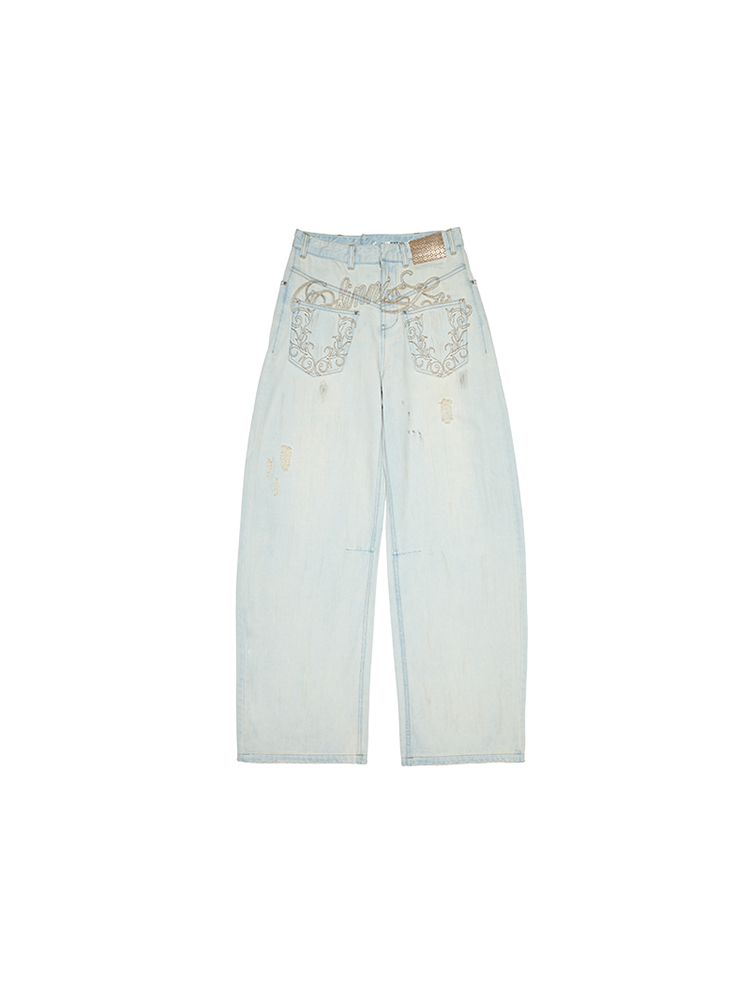 Distressed Arc-Leg Jeans
