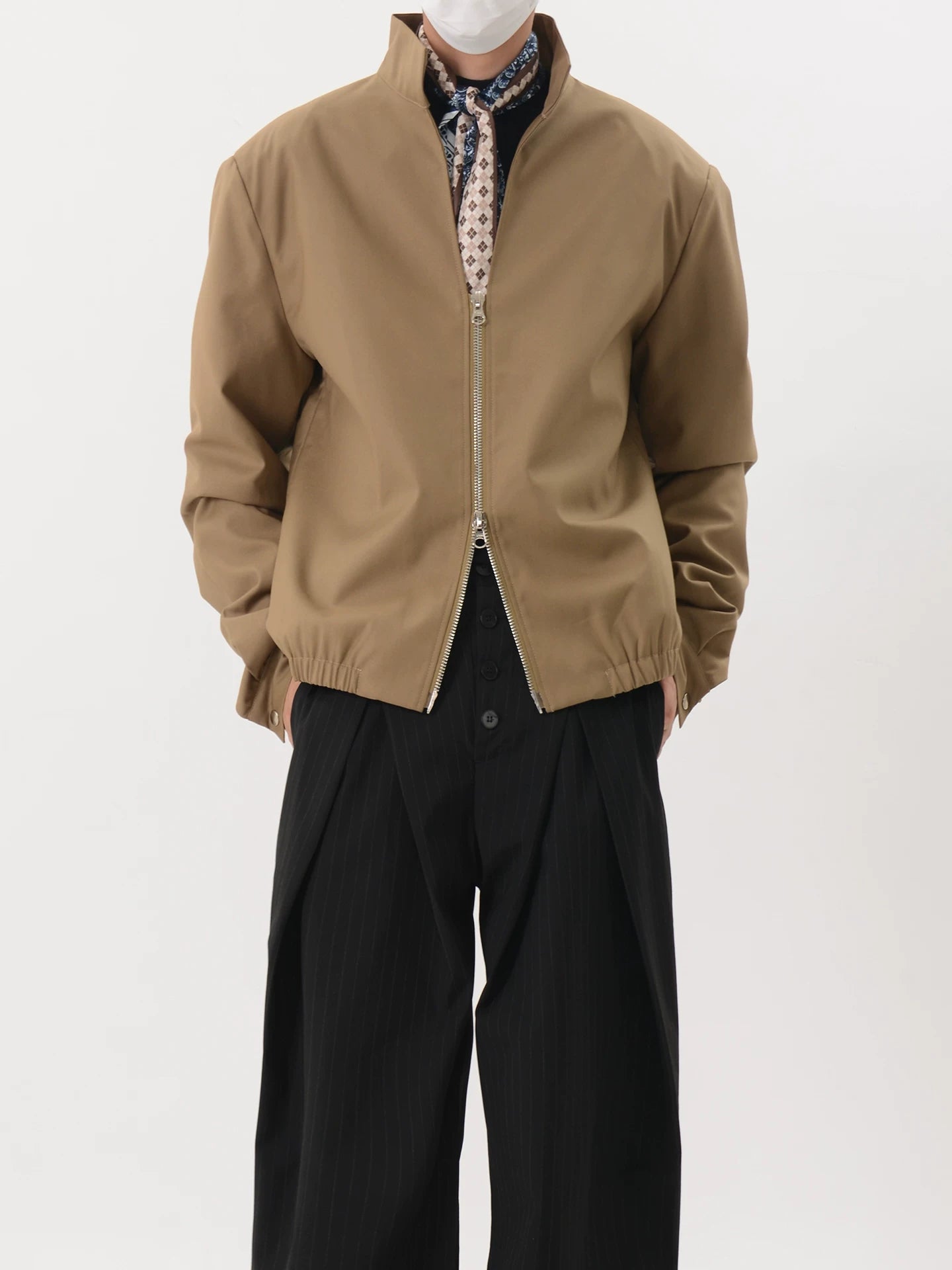 Stand-Collar Double-Zip Blouson Jacket
