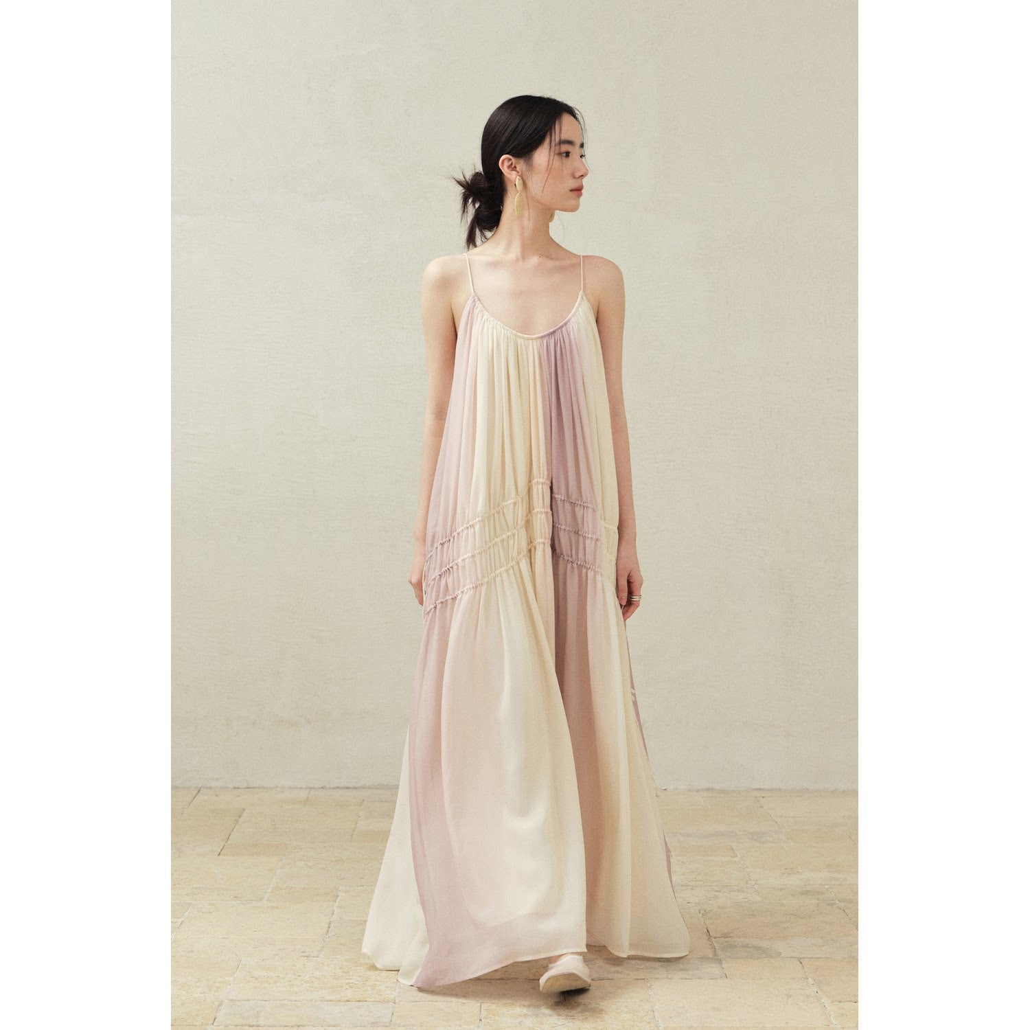 Gradient Drawstring Maxi Slip Dress