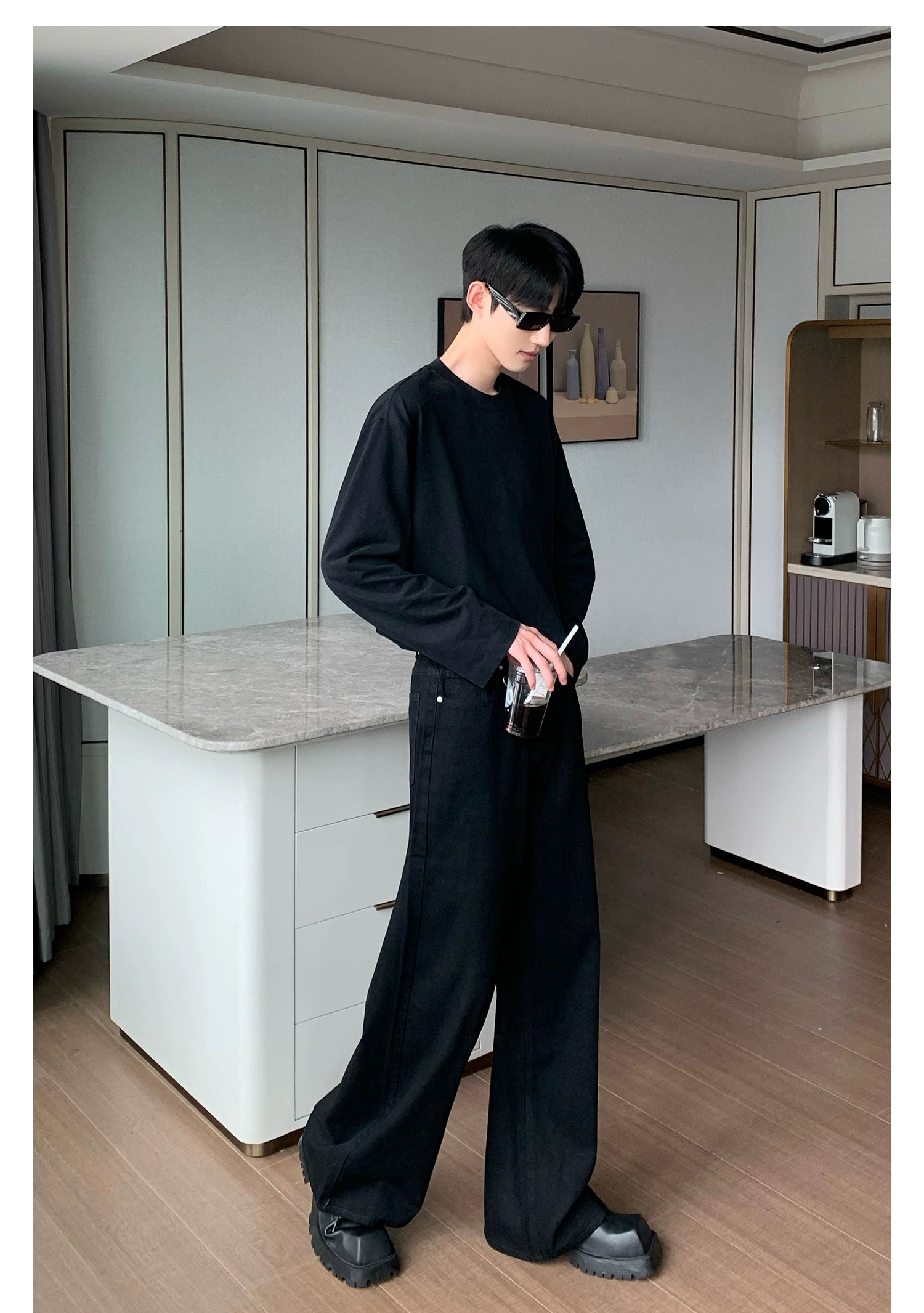 Straight-Wide-Leg Wash Jeans