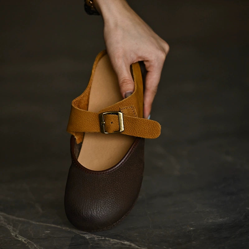 Two-Tone Leather Mary Jane Flats