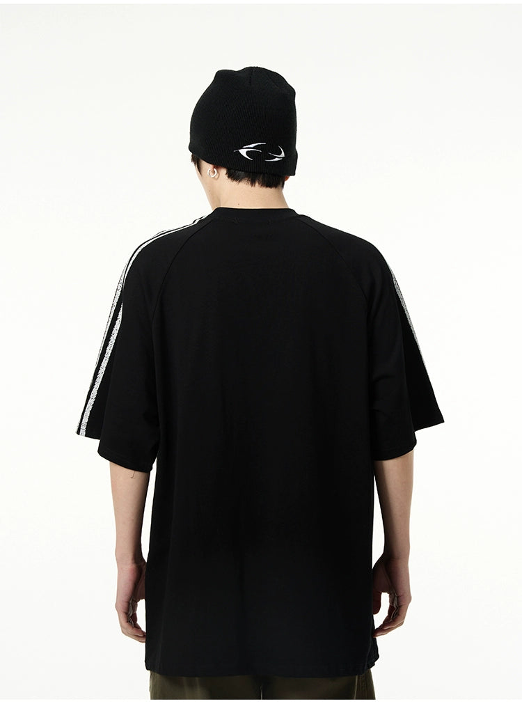 Oversized Graphic T-Shirt with White Stripe Sleeves
