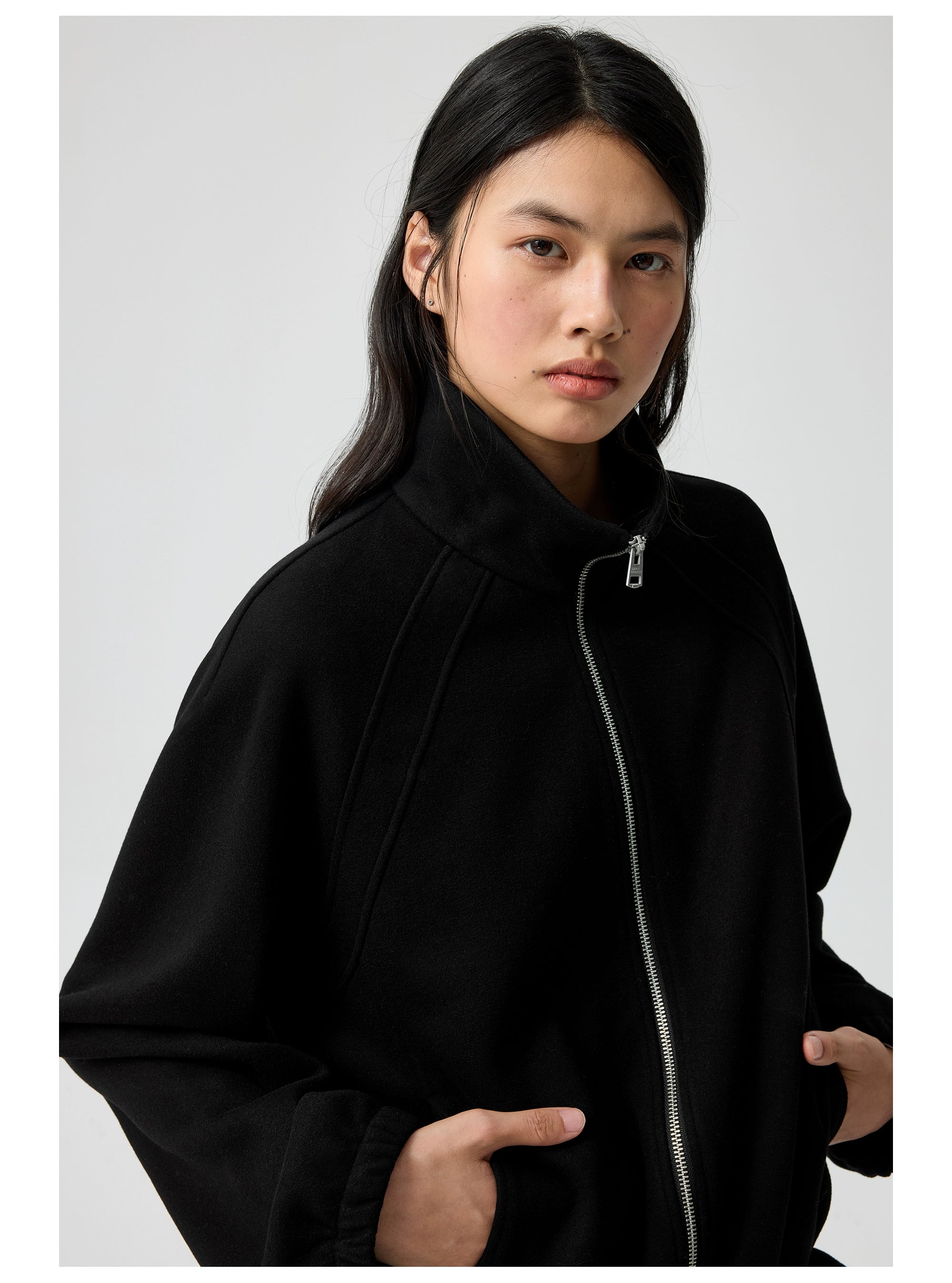 Relaxed Fit Fleece Zip-Up Track Jacket