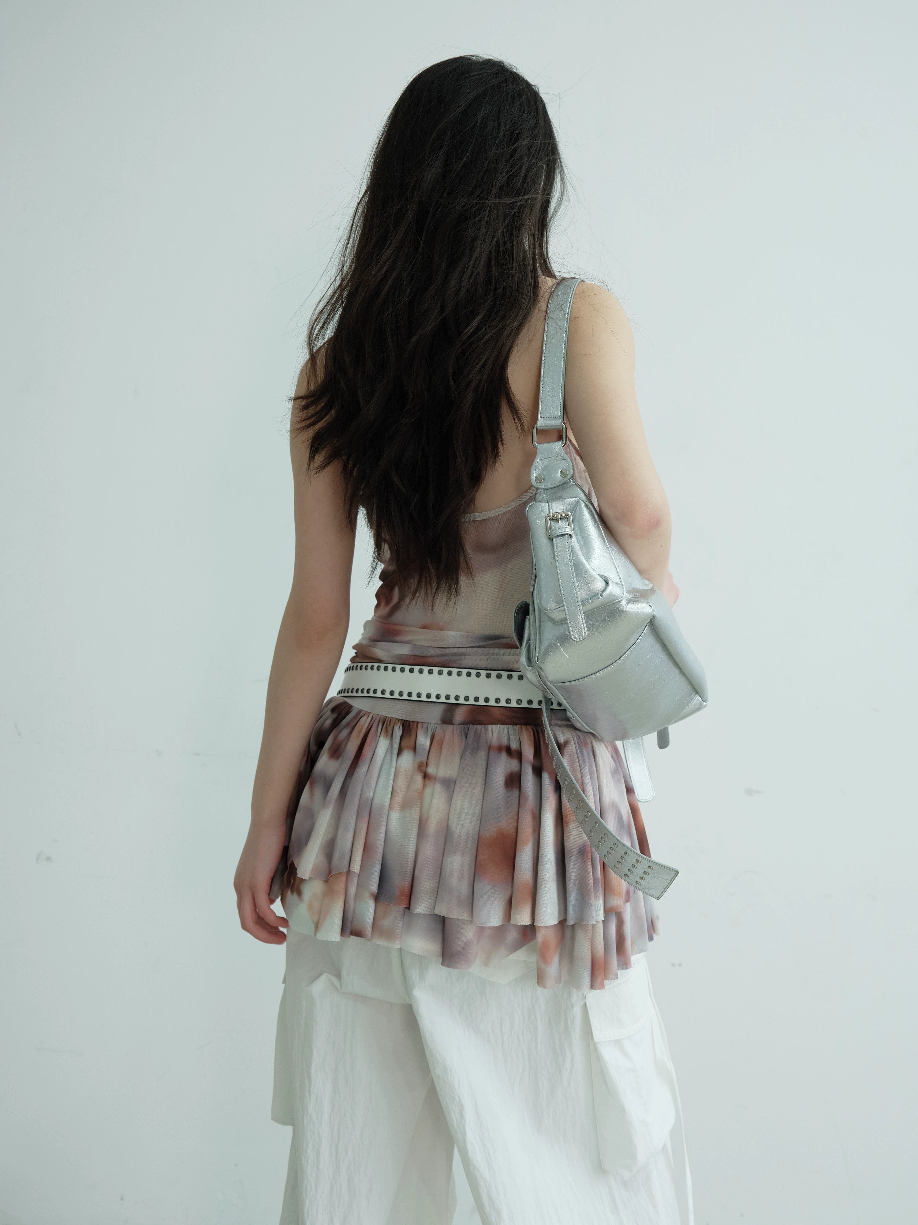 Draped Asymmetric Fringe Metallic Mini Dress