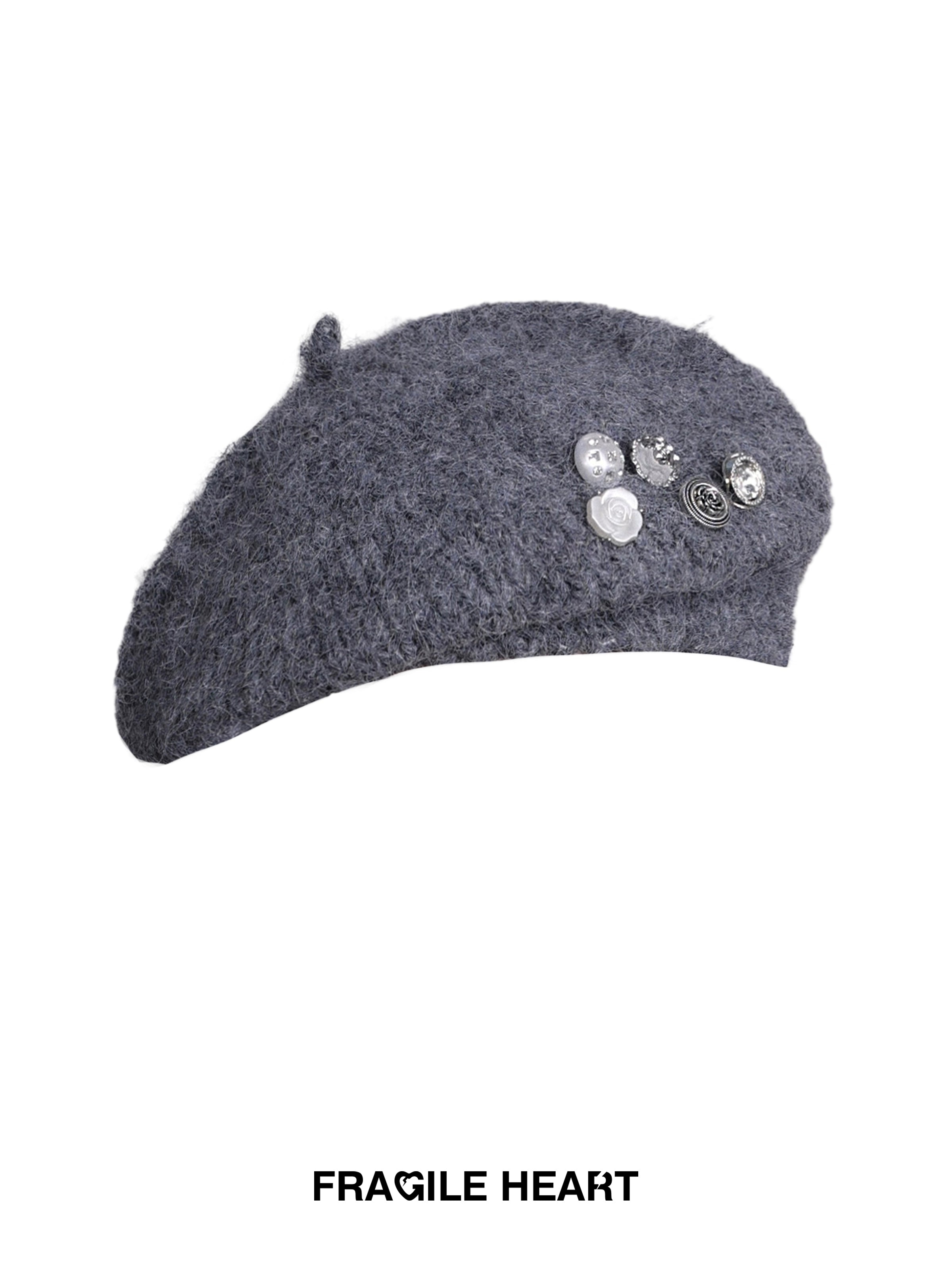 Mohair Button Beret Hat