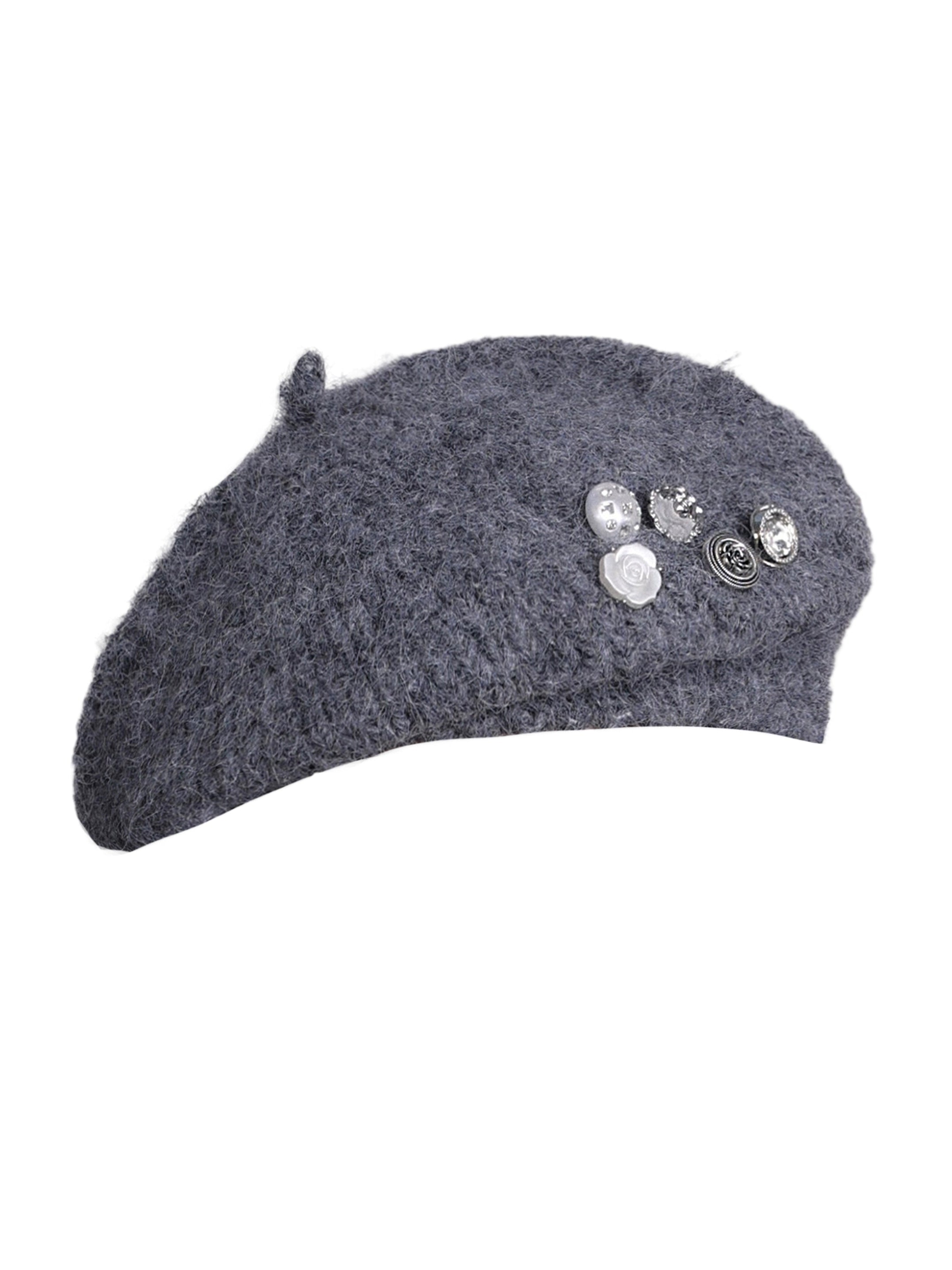 Mohair Button Beret Hat