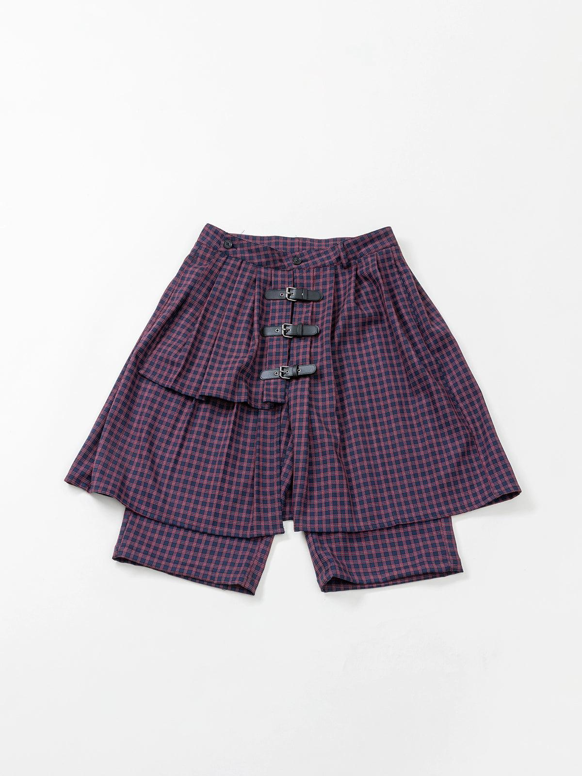 Plaid Buckle-Front Layered Skort - chiclara
