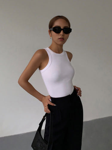 Summer Black Knitted Spaghetti Strap Tank Top - chiclara