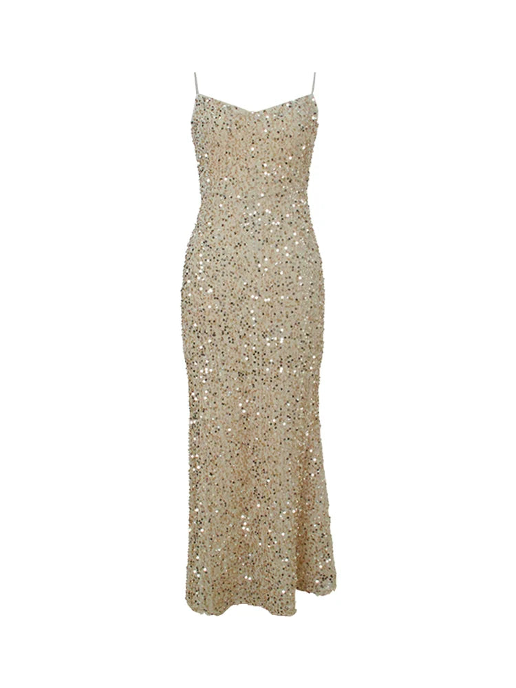 Sequin Spaghetti Strap Long Gown