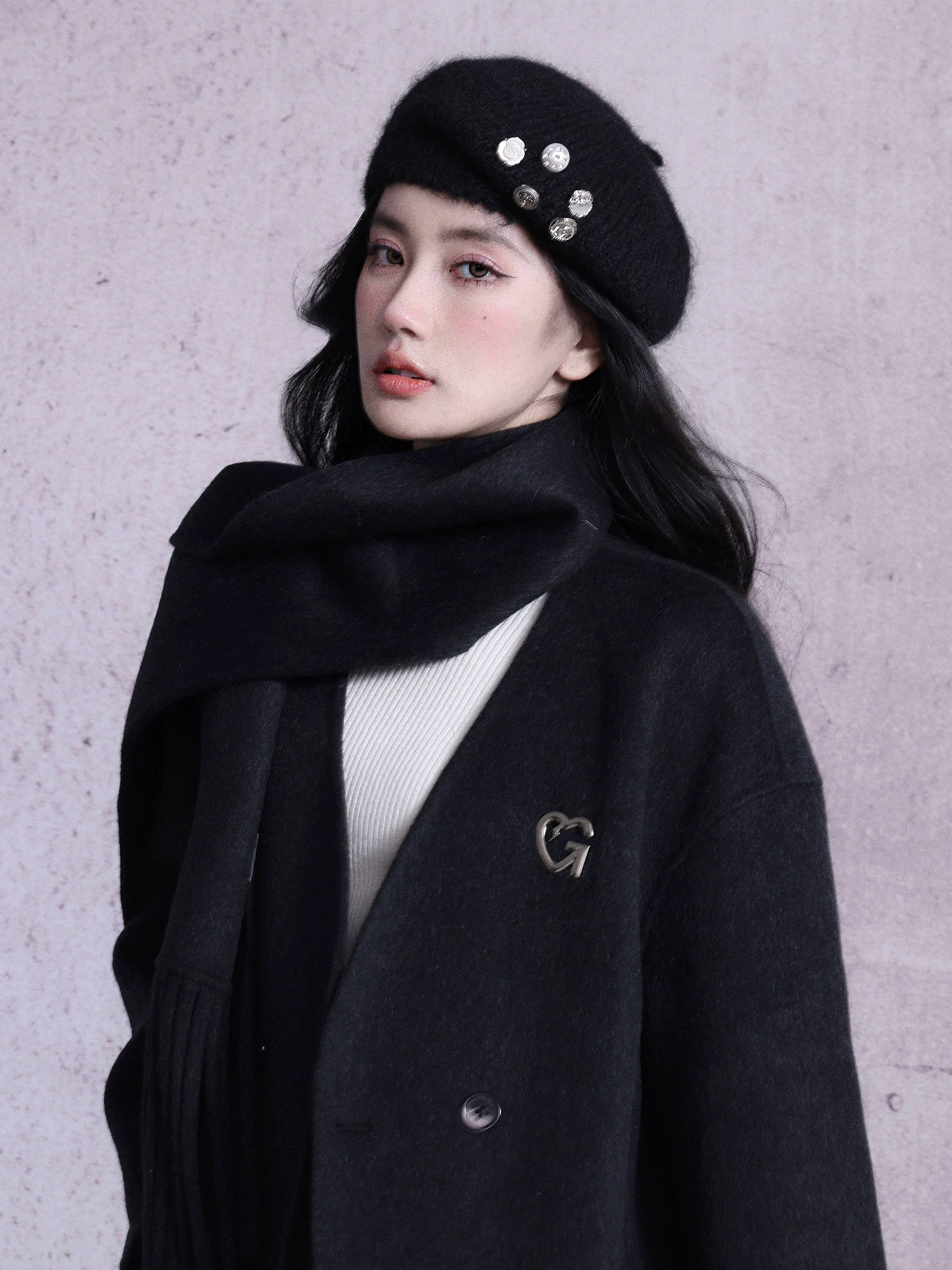 Mohair Button Beret Hat