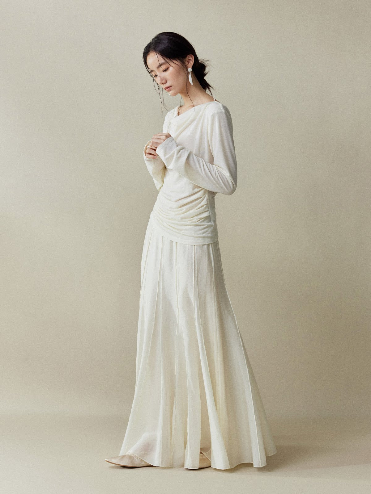 Paneled Cupro Fishtail Maxi Skirt