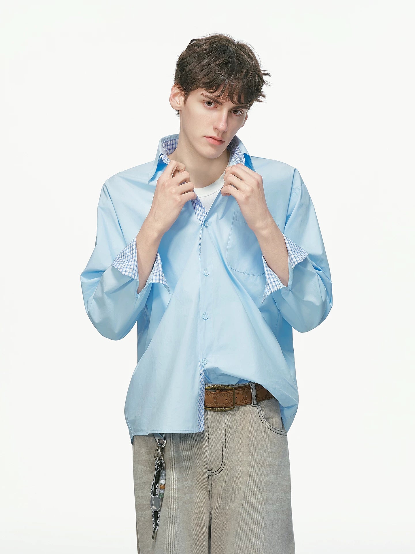 Gingham Cuff Contrast Oxford Shirt