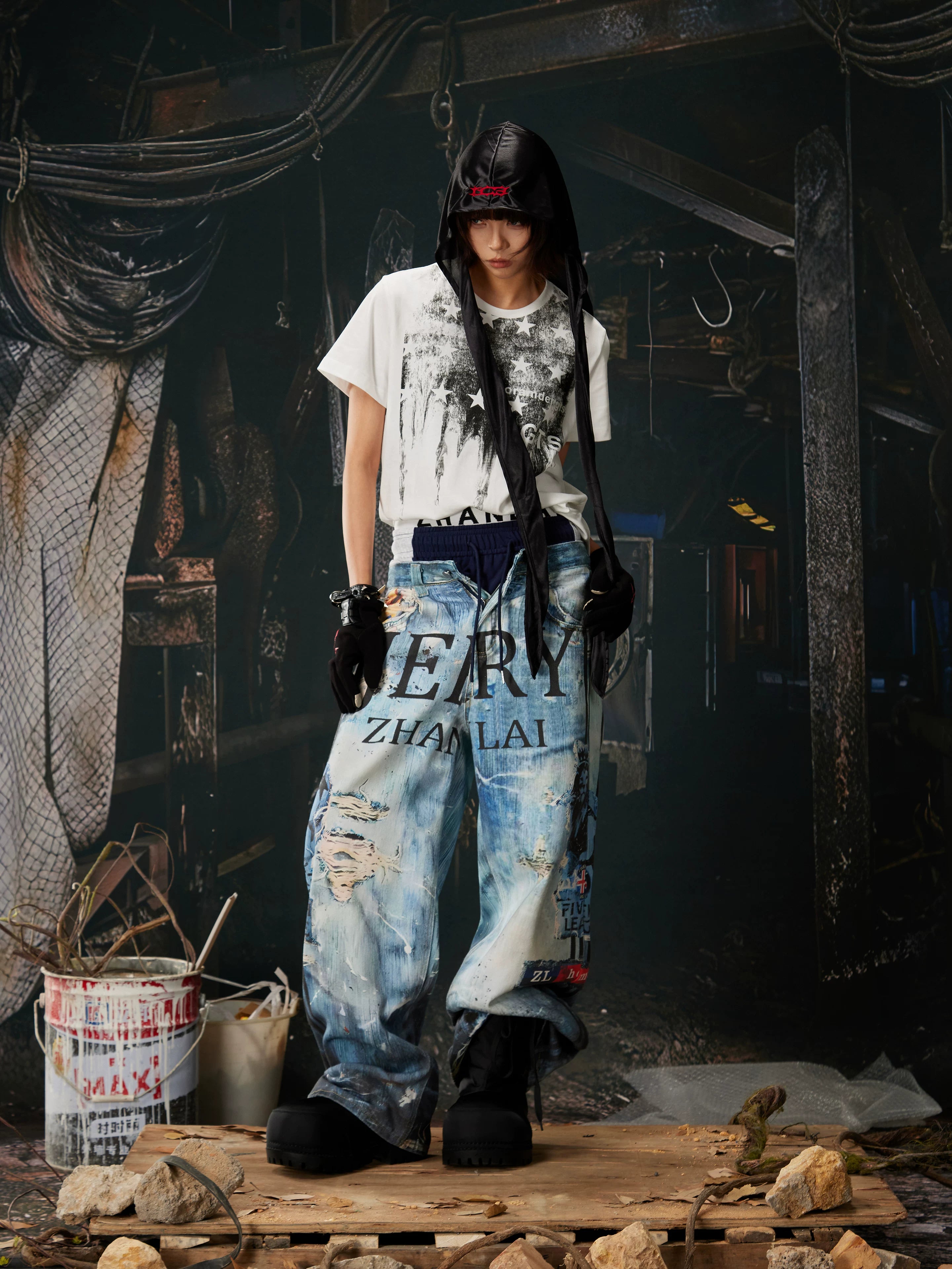 Distressed Ocean-Wash Jogger Jeans