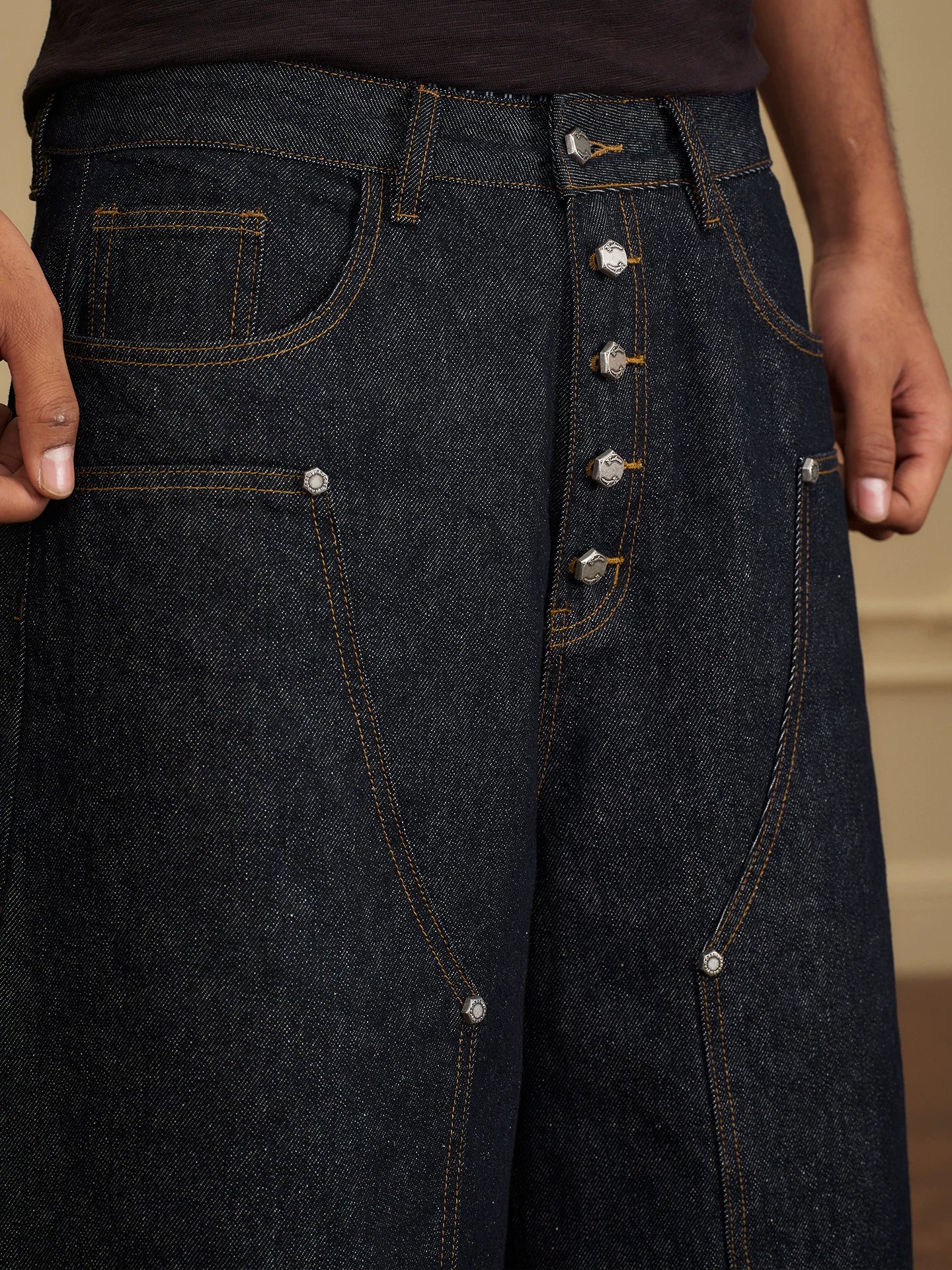 Raw Utility Wide Leg Denim Shorts