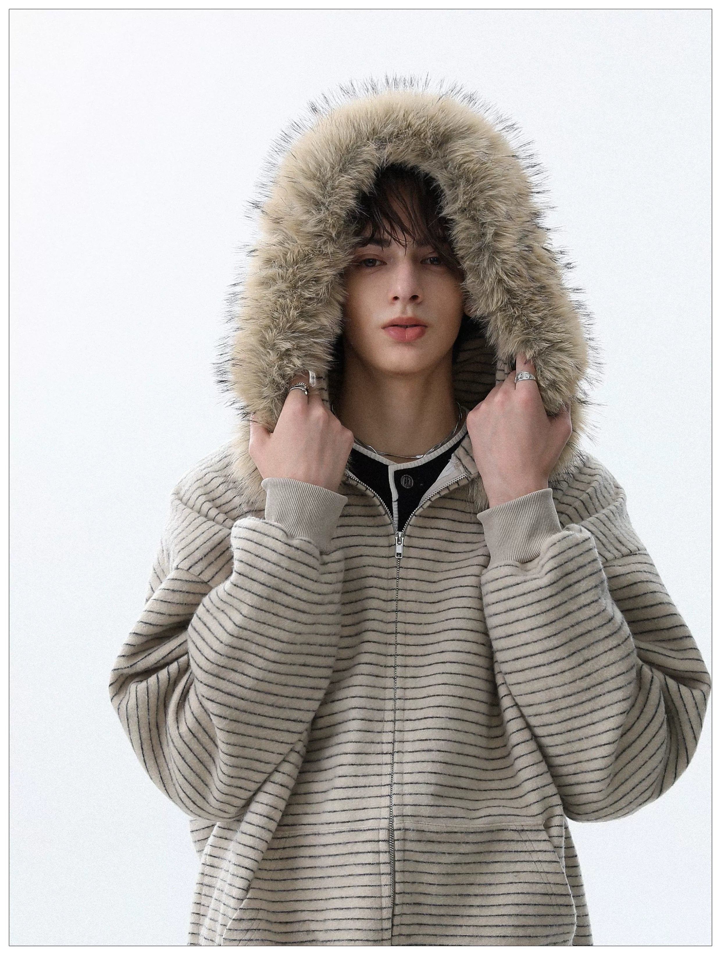 Frostline Striped Faux Fur Hoodie