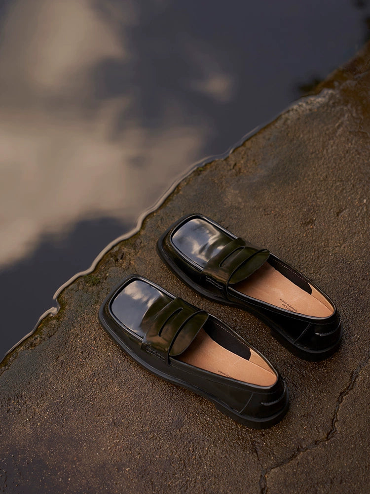 Black Patent Leather Square Toe Loafers