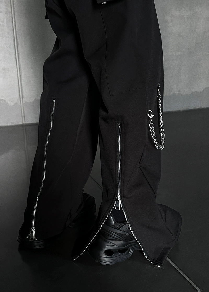Black Techwear Cargo Pants with Chain
