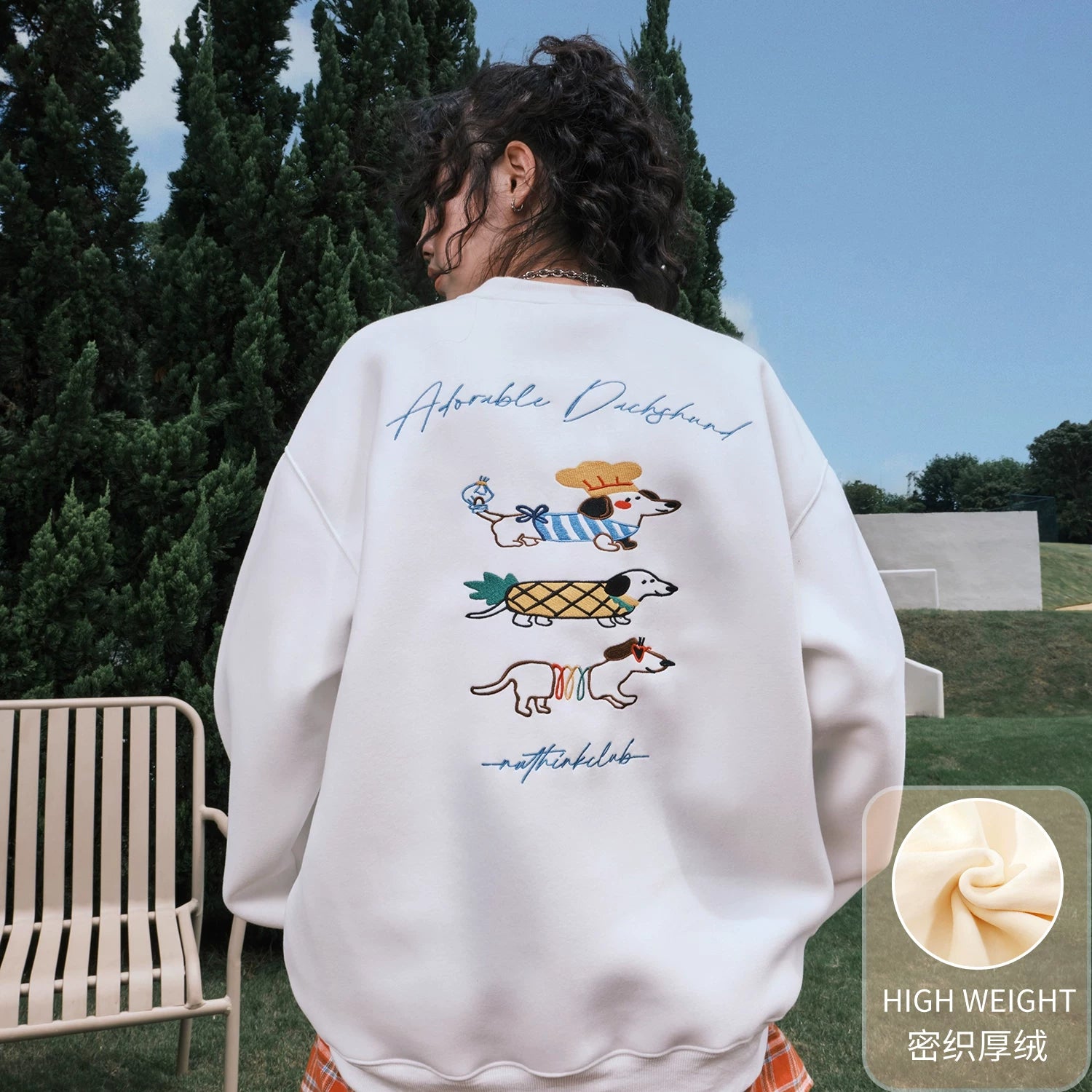 Embroidered Dachshund Graphic Oversized Sweatshirt