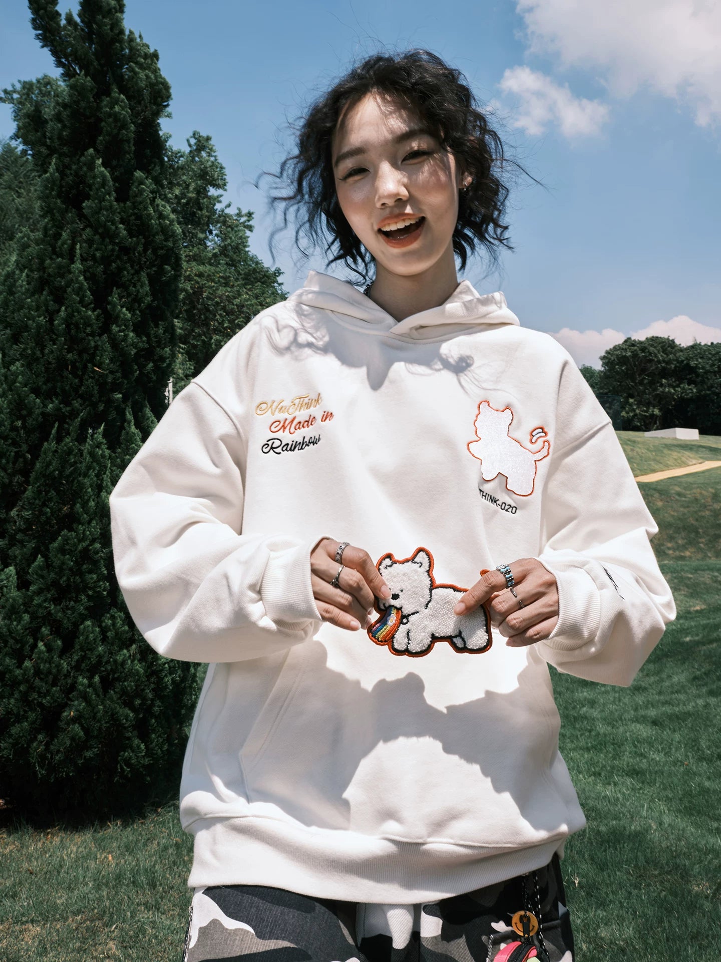 Embroidered Dog Graphic Oversized Pullover Hoodie