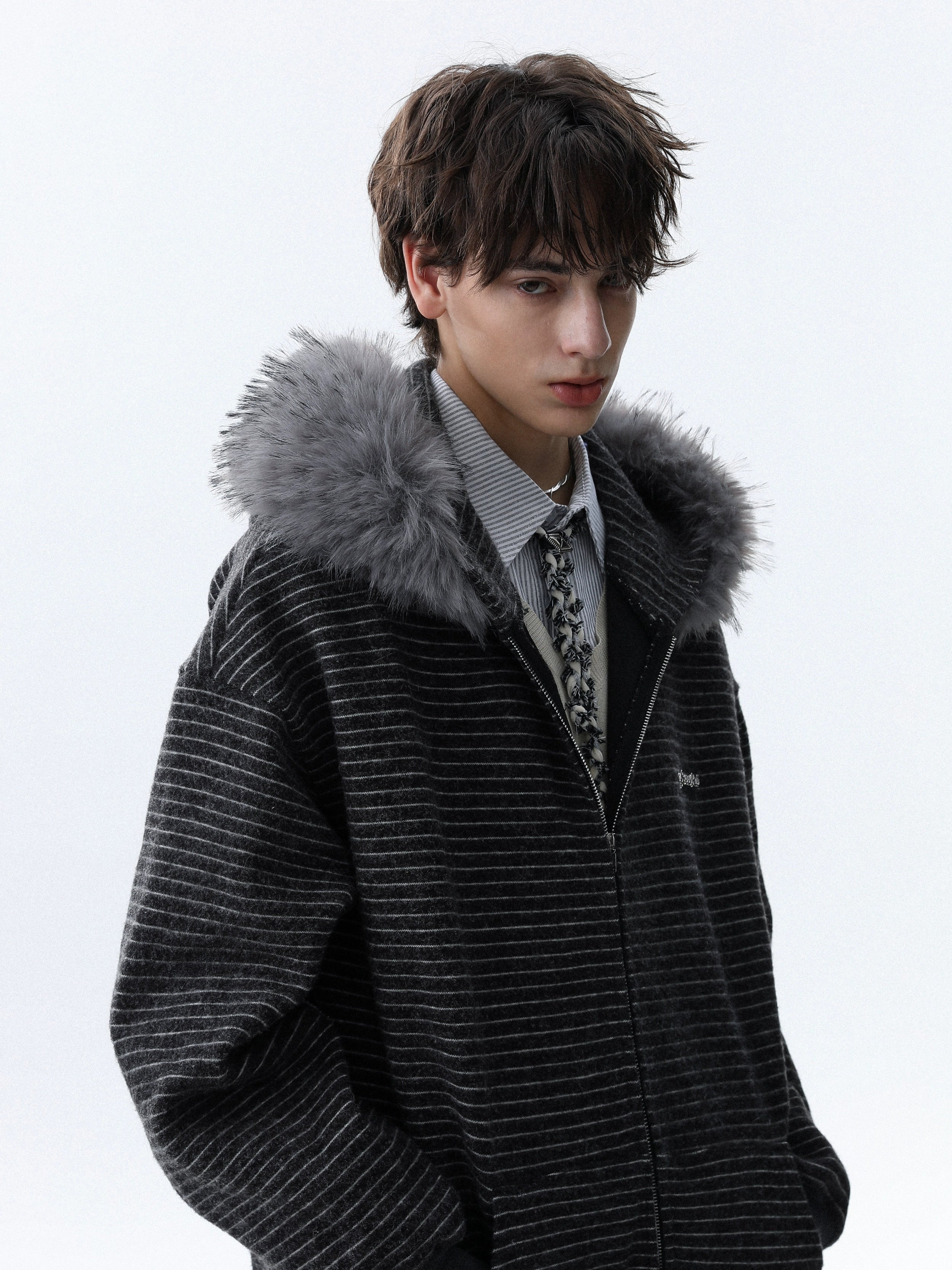 Frostline Striped Faux Fur Hoodie