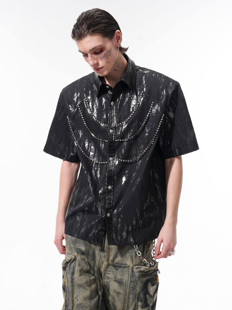 Black Tie-Dye Chain Detail Shirt