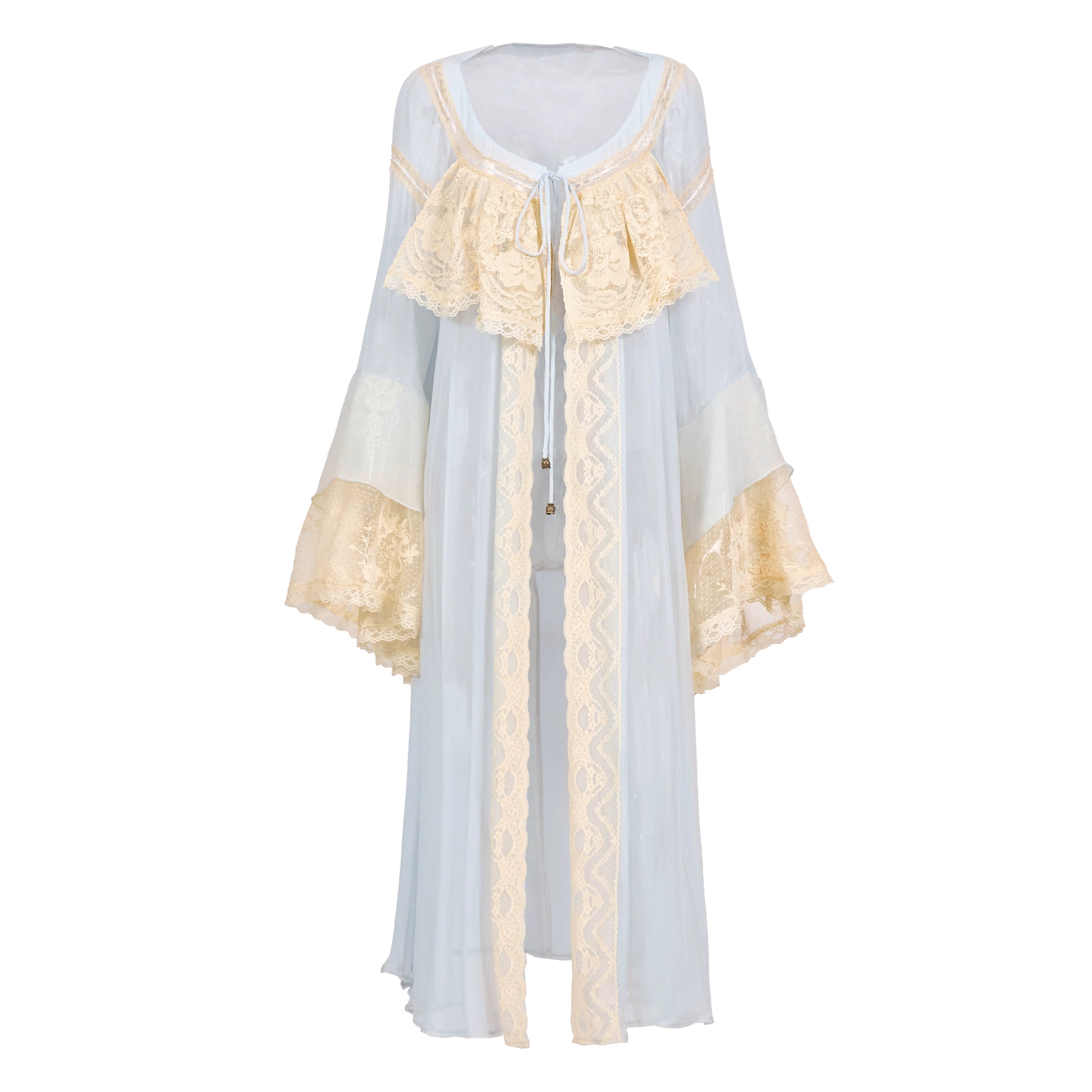Lace Trim Bell Sleeve Duster Robe