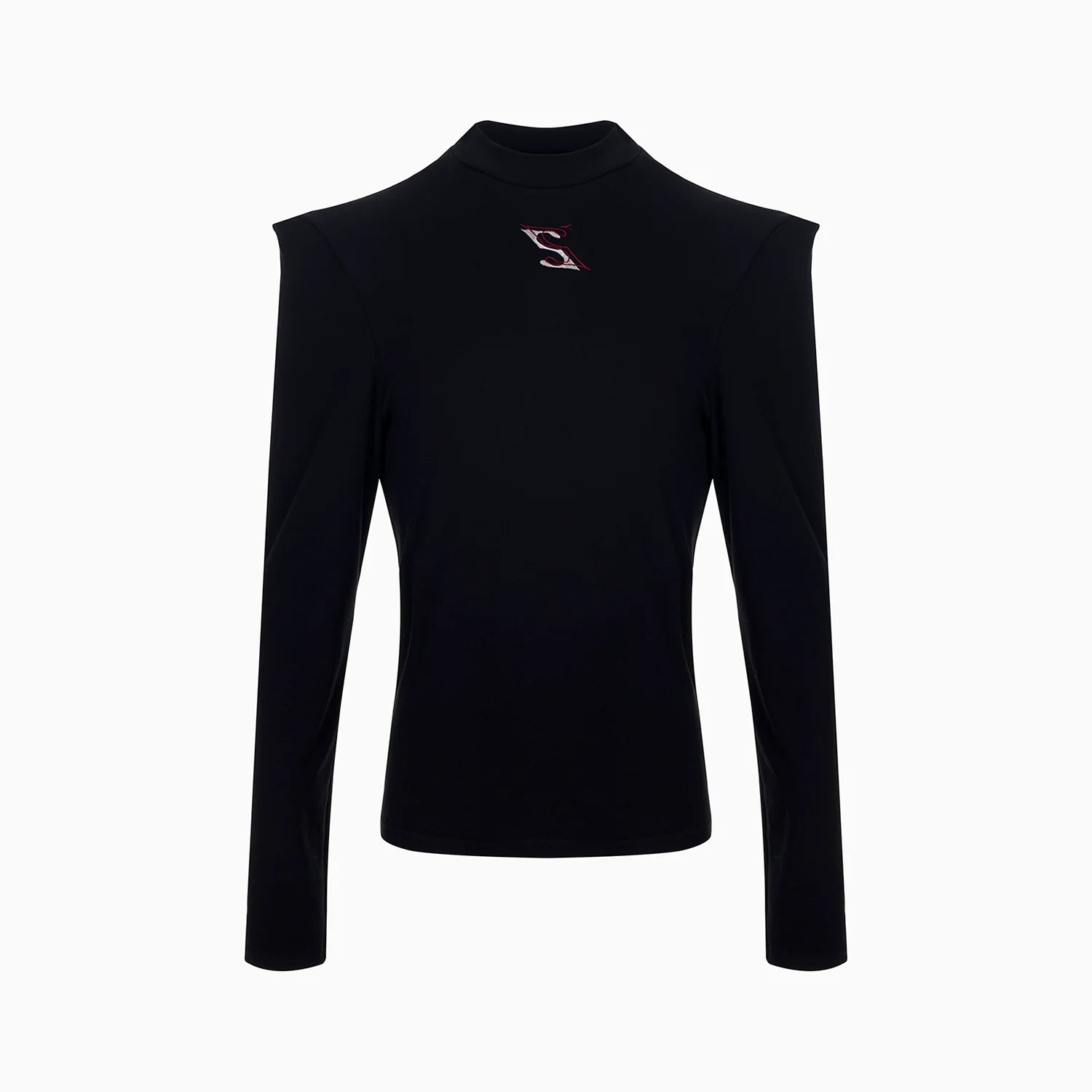 Sharp Shoulder Mock Neck T-Shirt