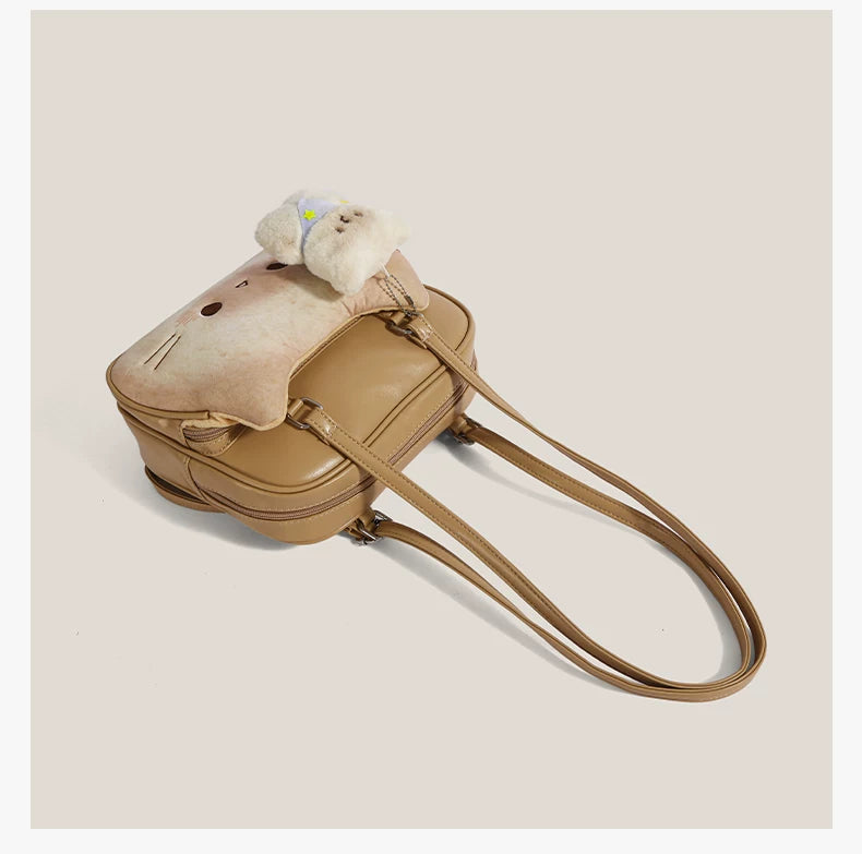 Caramel Kitty & Bear Charm Crossbody