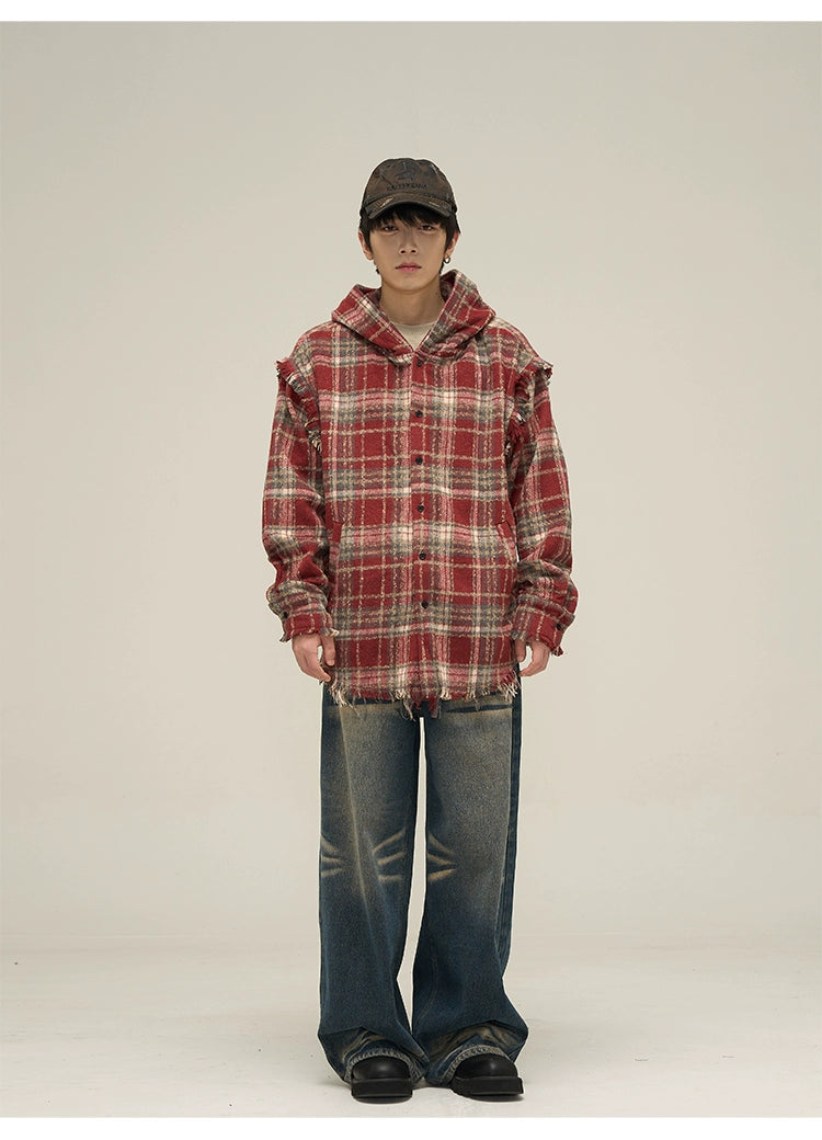 Plaid Flannel Hoodie with Cat Ears