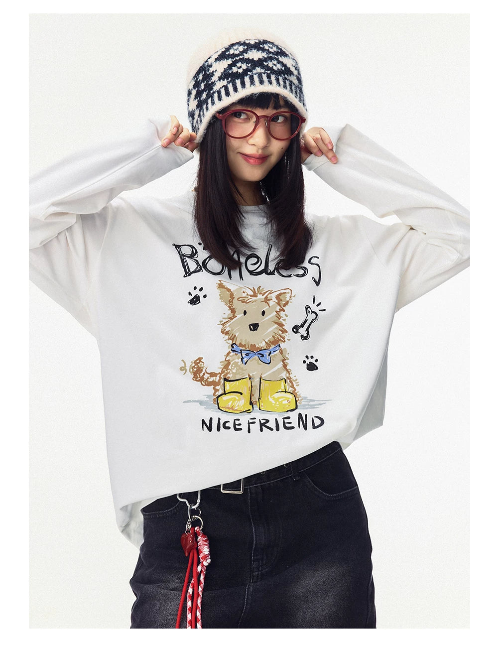 Doodle Pup Graphic Long Sleeve Tee