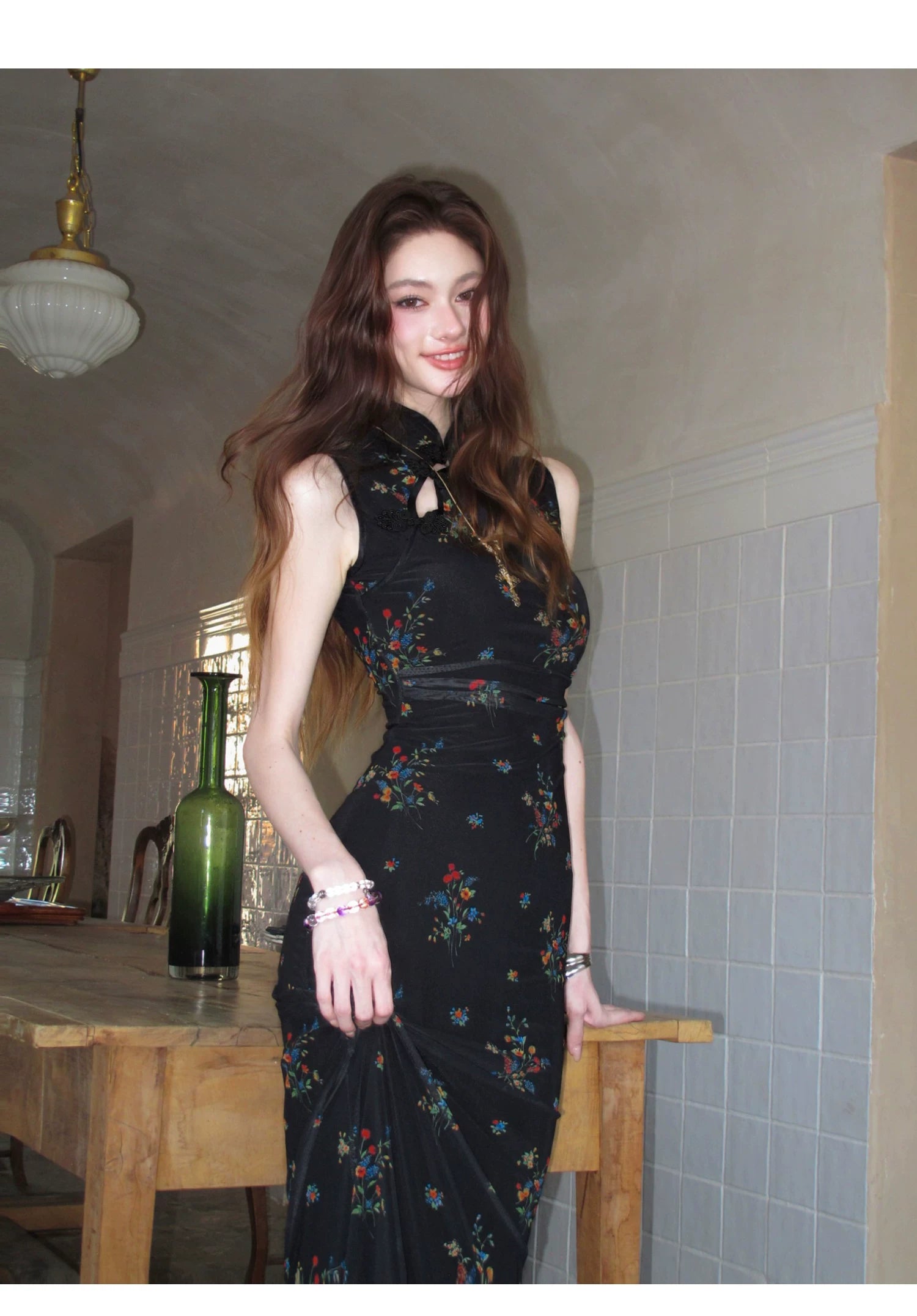 Midnight Blossom Cheongsam Dress