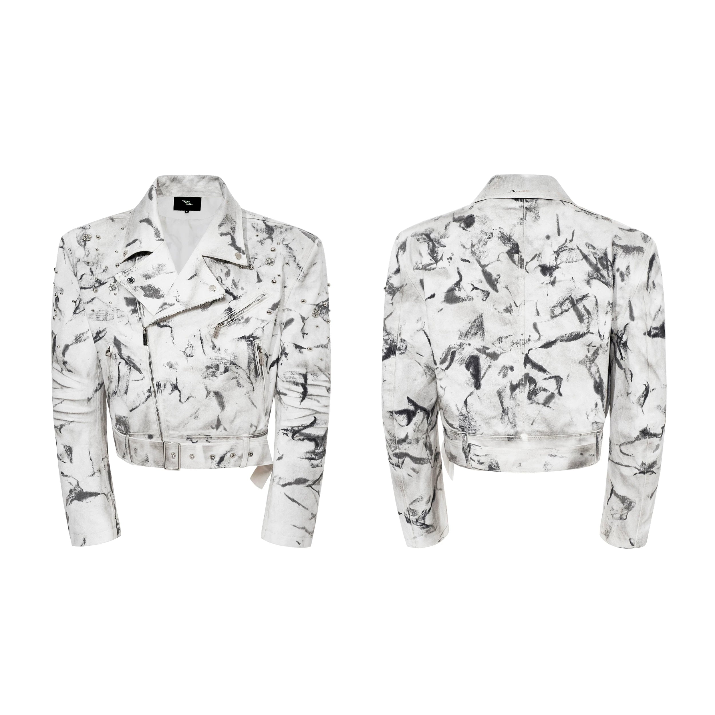 Marble Storm Cropped Moto Jacket