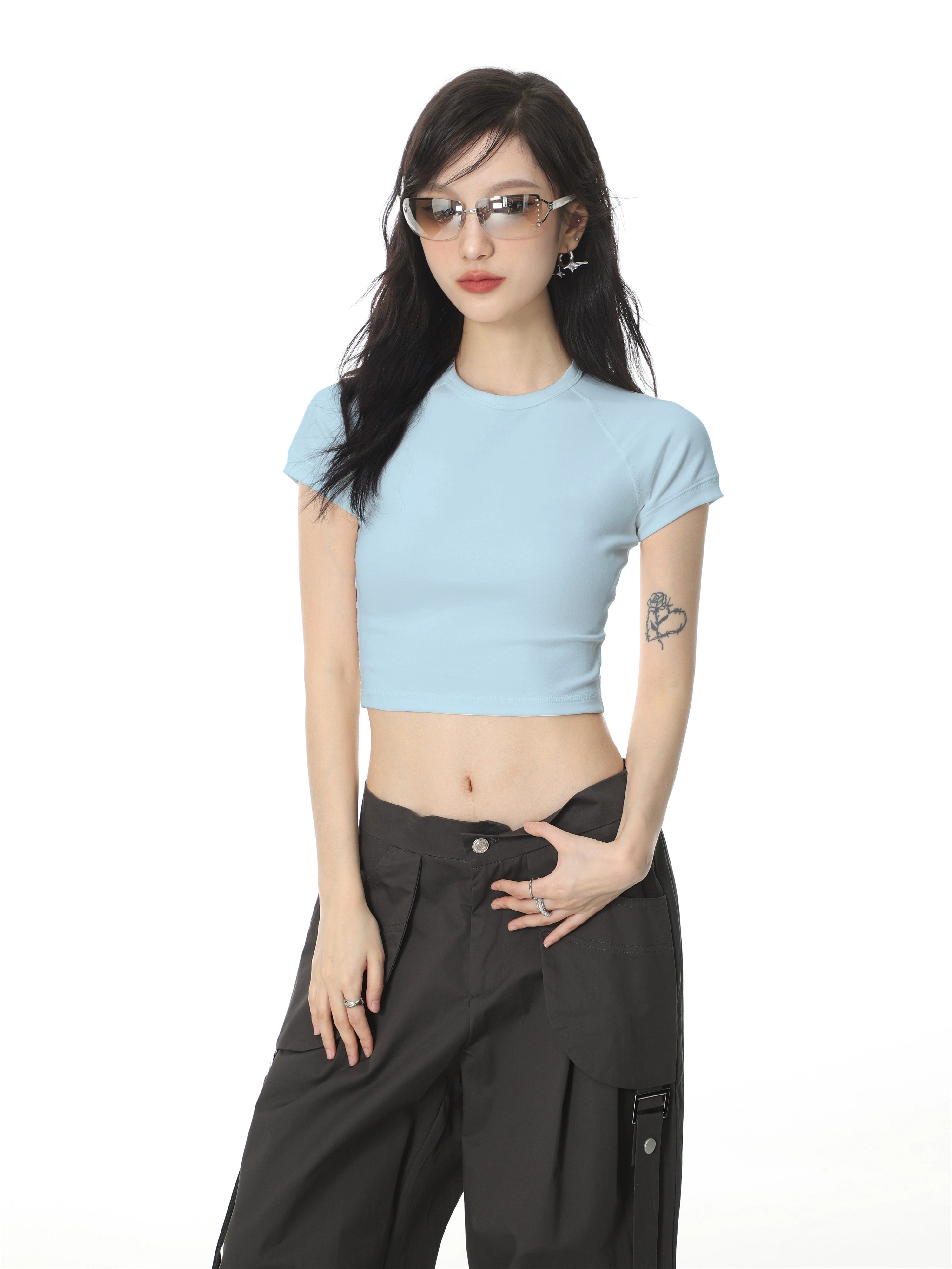 Feste Farbe Normaler Schulter kurzarm T-Shirt