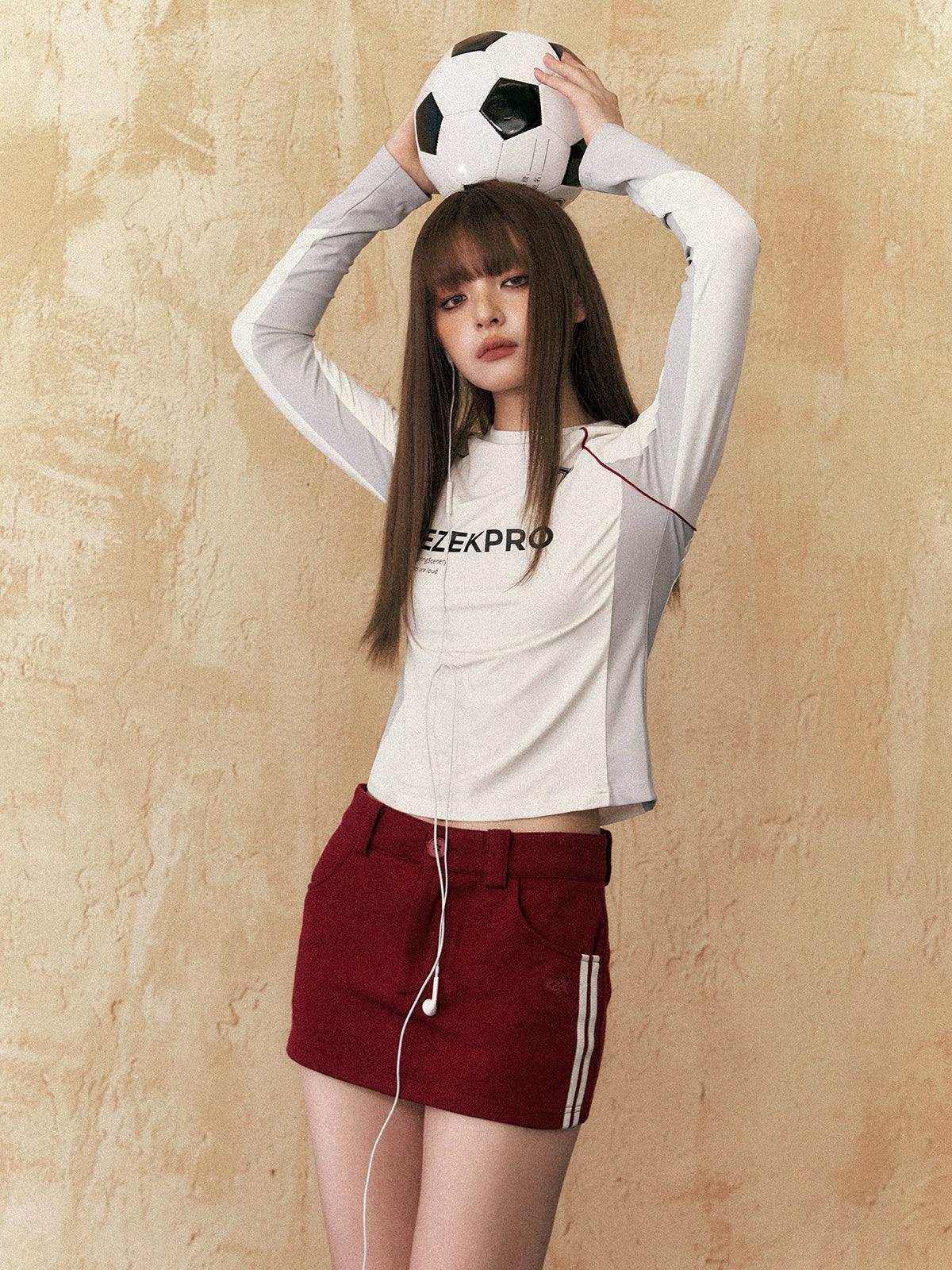 Ezek Langarm Crop Top - Frauen sportliches Farbblock -T -Shirt mit Logo -Druck und Ringerausschnitt