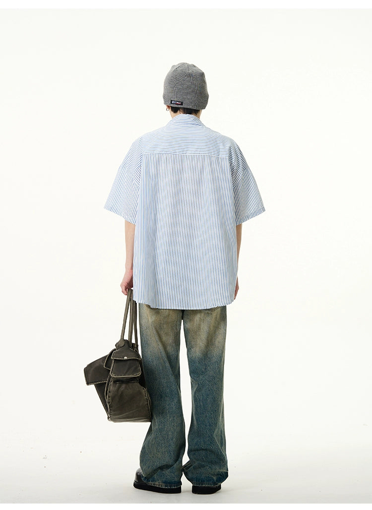 Striped Dove Print Button Up Shirt