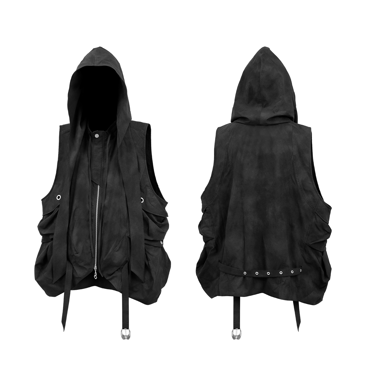 Draped Utility Hooded Zip Vest