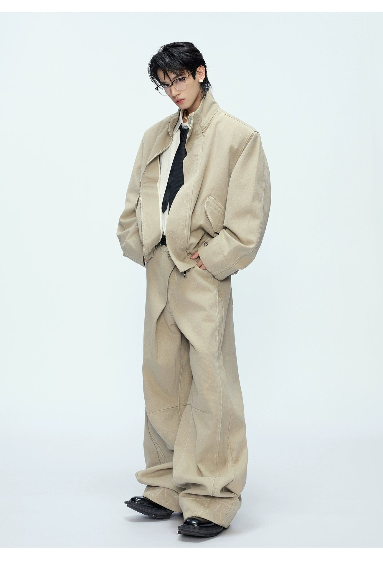 Oversized Bomber Jacket and Wide-Leg Trousers Setup