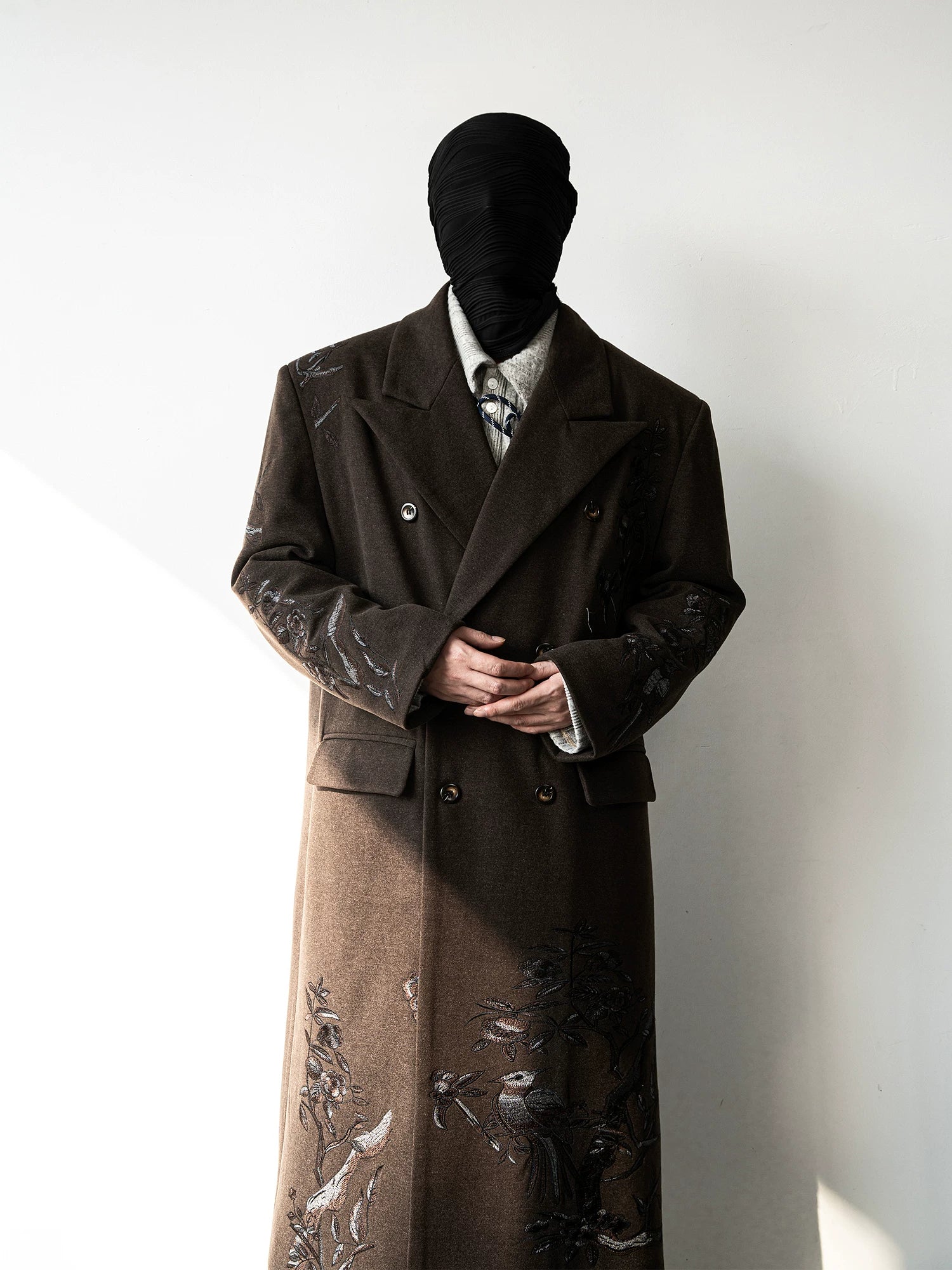 Nocturne Aviary Embroidered Wool Overcoat