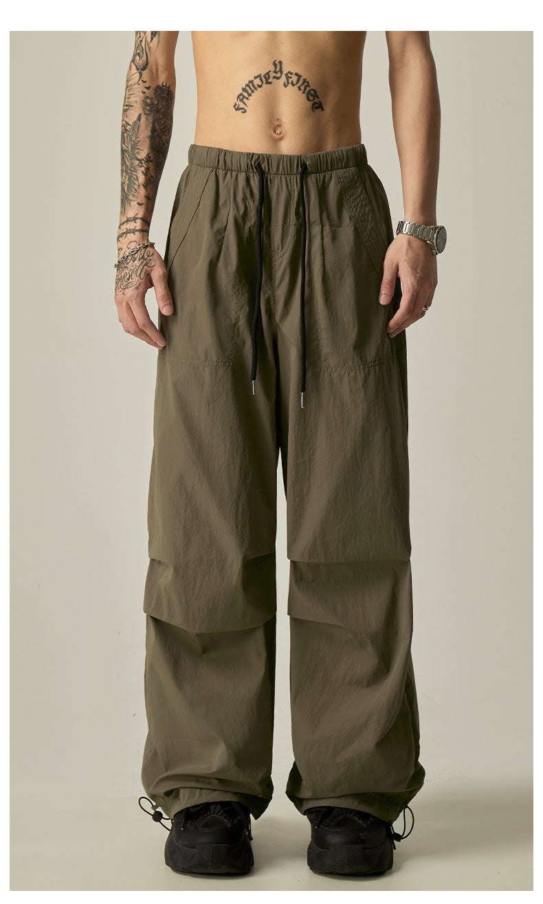 Beige Relaxed Drawstring Track Pants