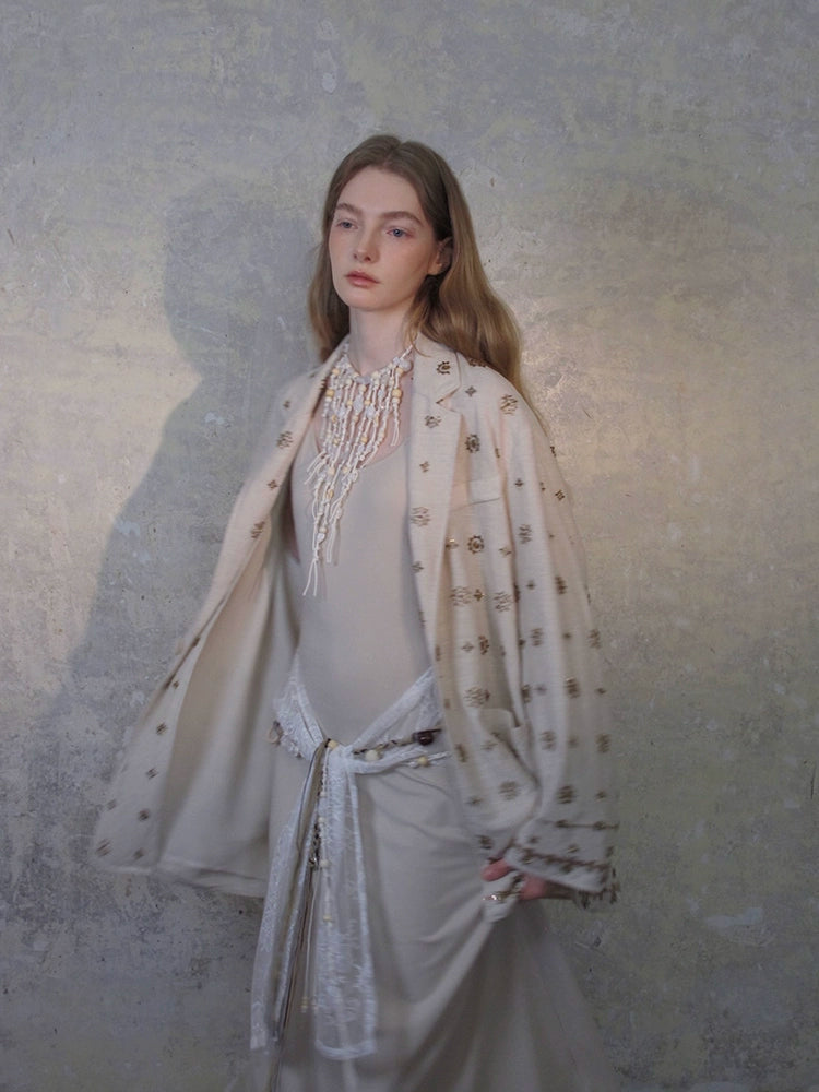 Wide-Leg Embroidered Linen Pants and Suit