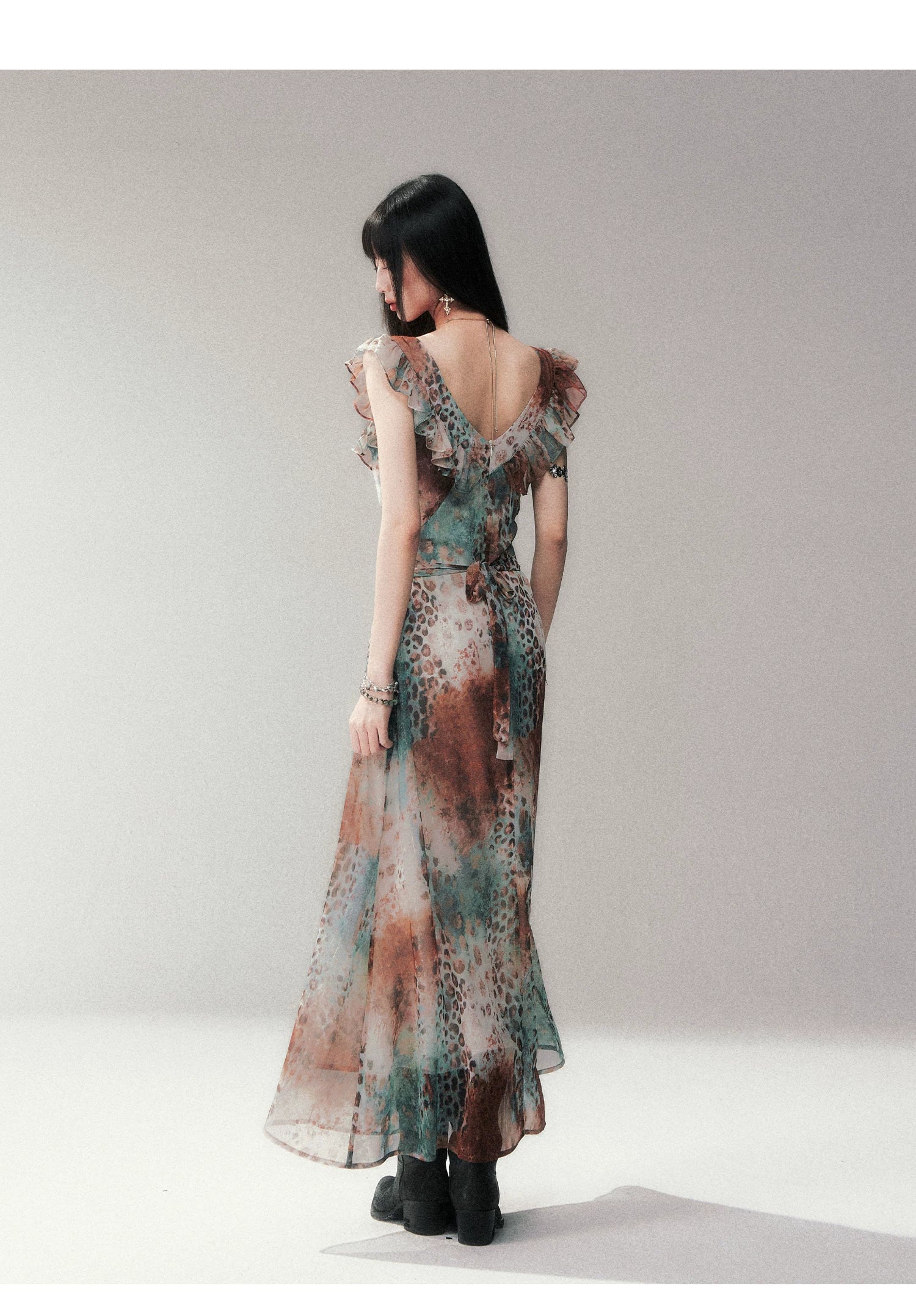 Savanna Mist Ruffle Maxi Dress
