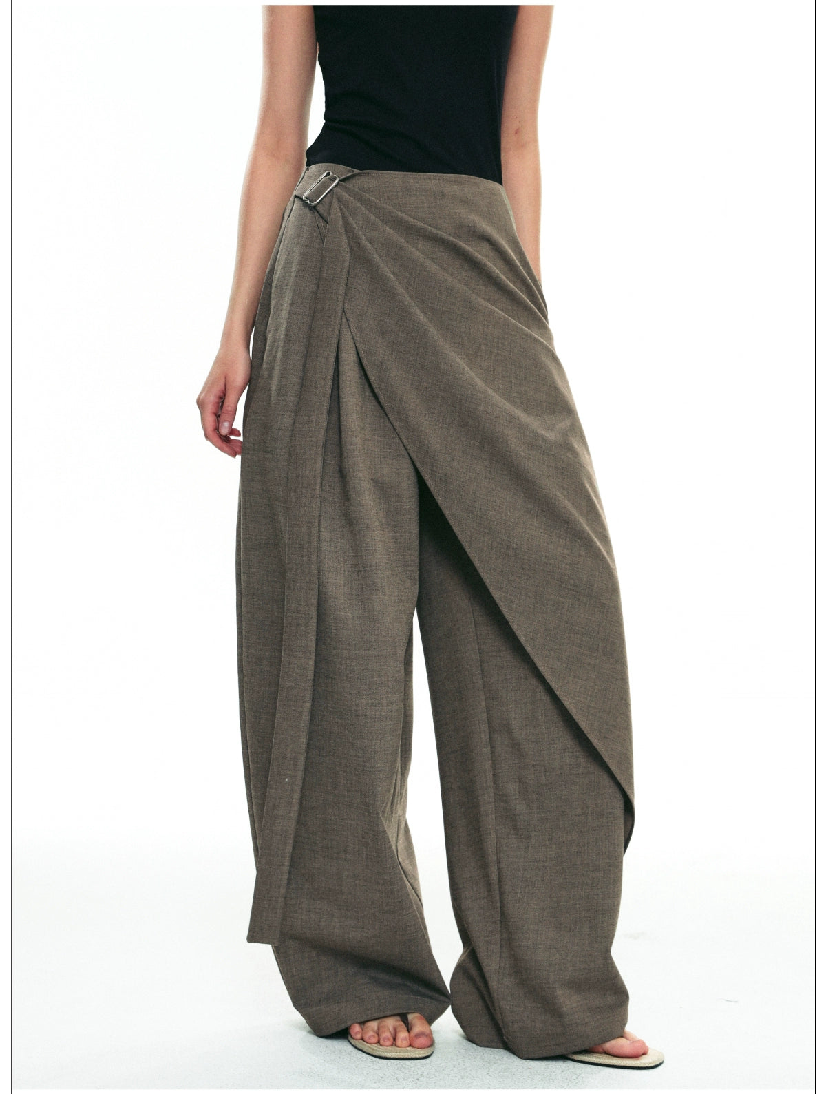 Draped Wrap Wide-Leg Pants