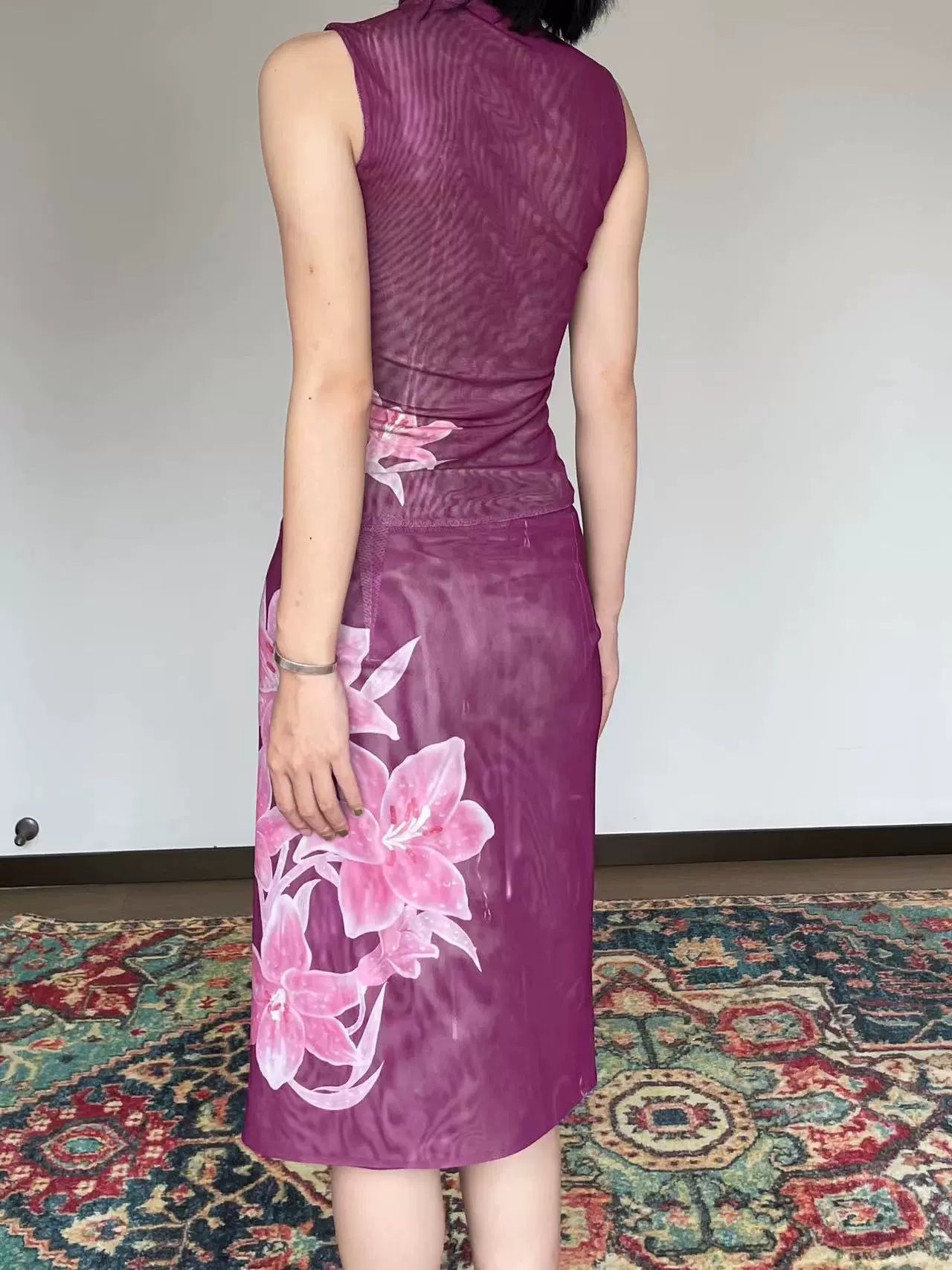 Oriental Lily Print Cheongsam Top
