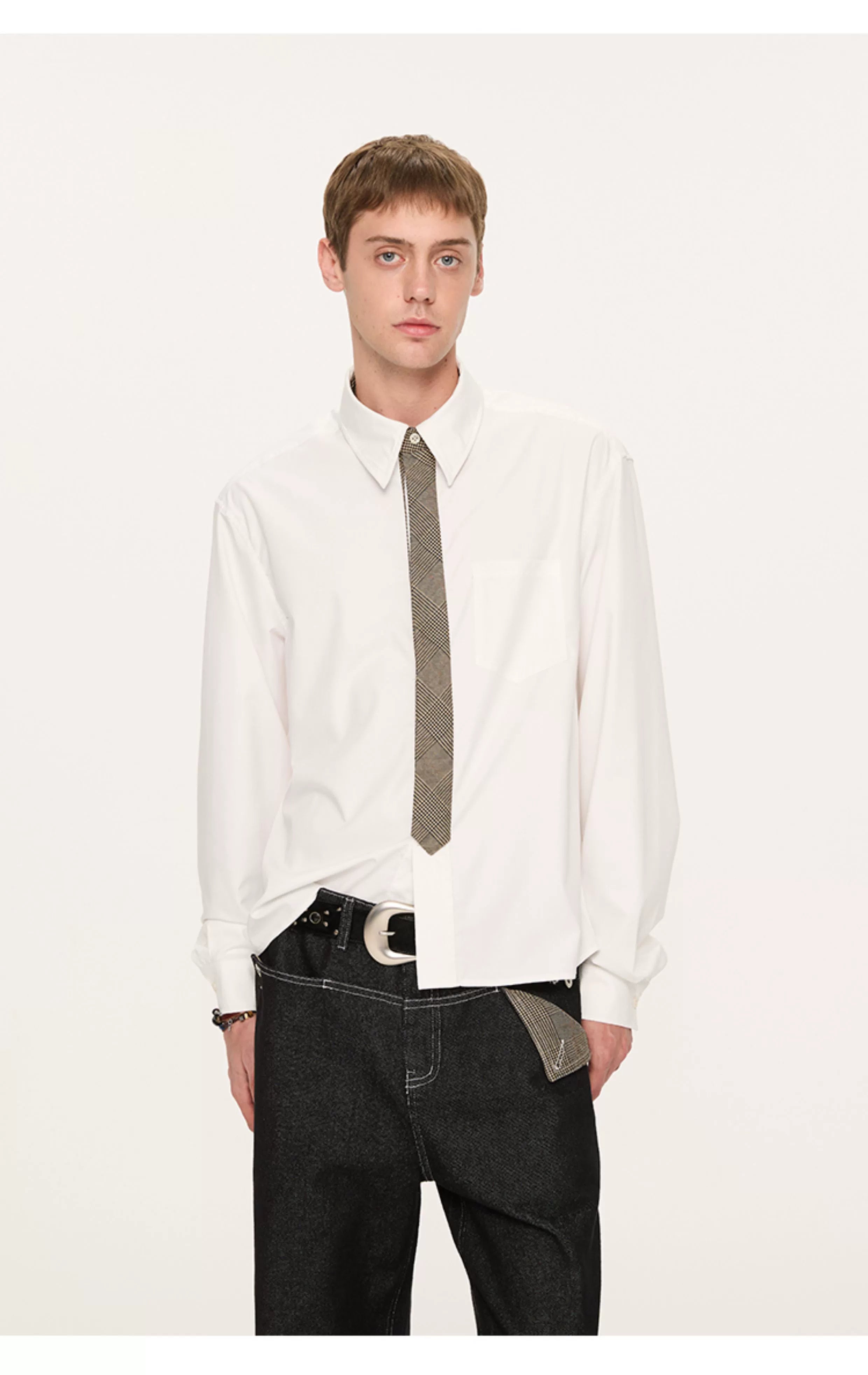 Contrast Collar Shirt and Tie Set