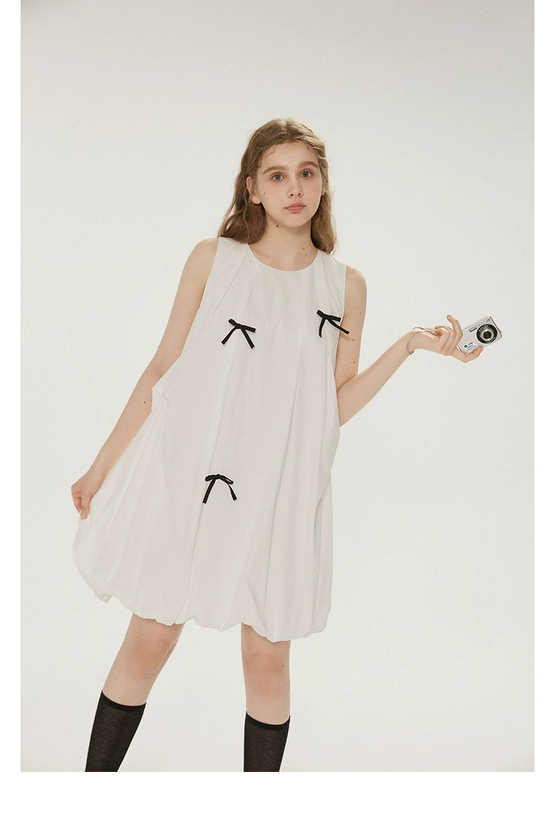 Bow Bubble Sleeveless Summer Dress
