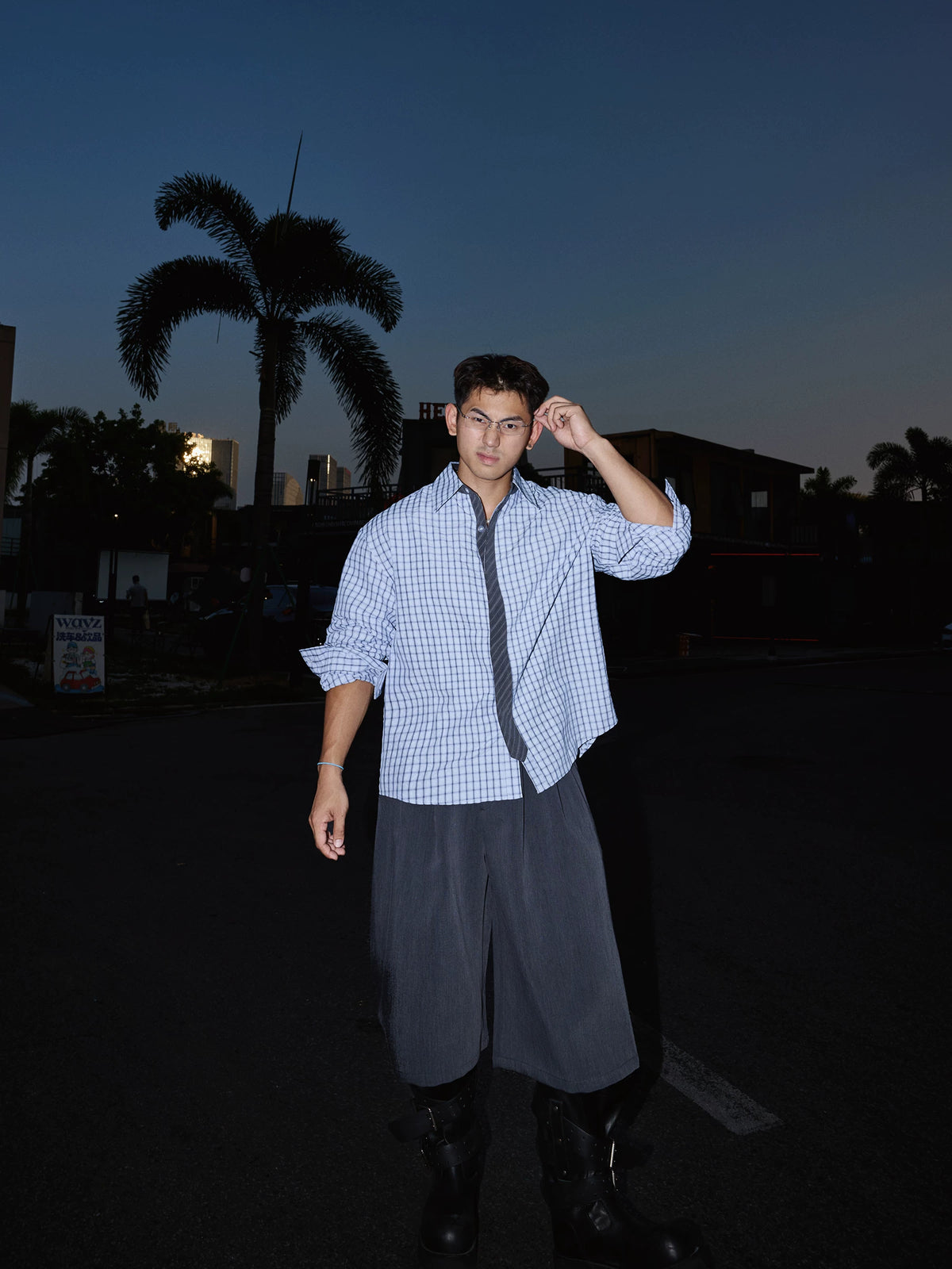 Midnight Grid Relaxed Button-Up Shirt