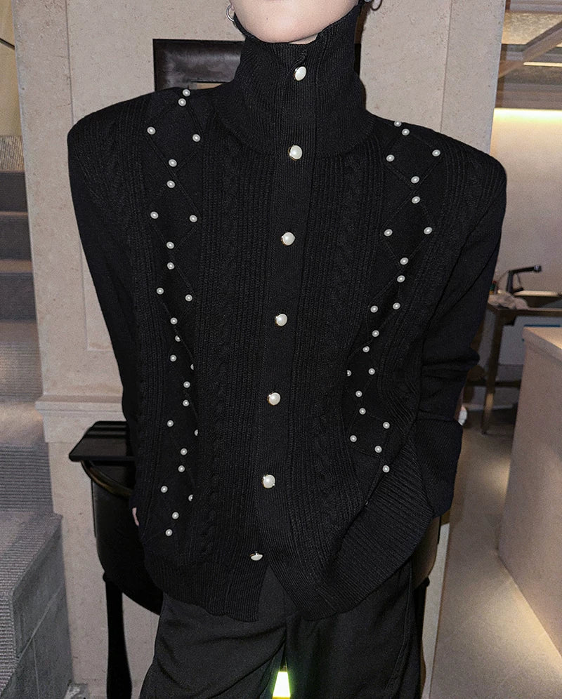 Lattice Snap-Spire Turtleneck Cardigan