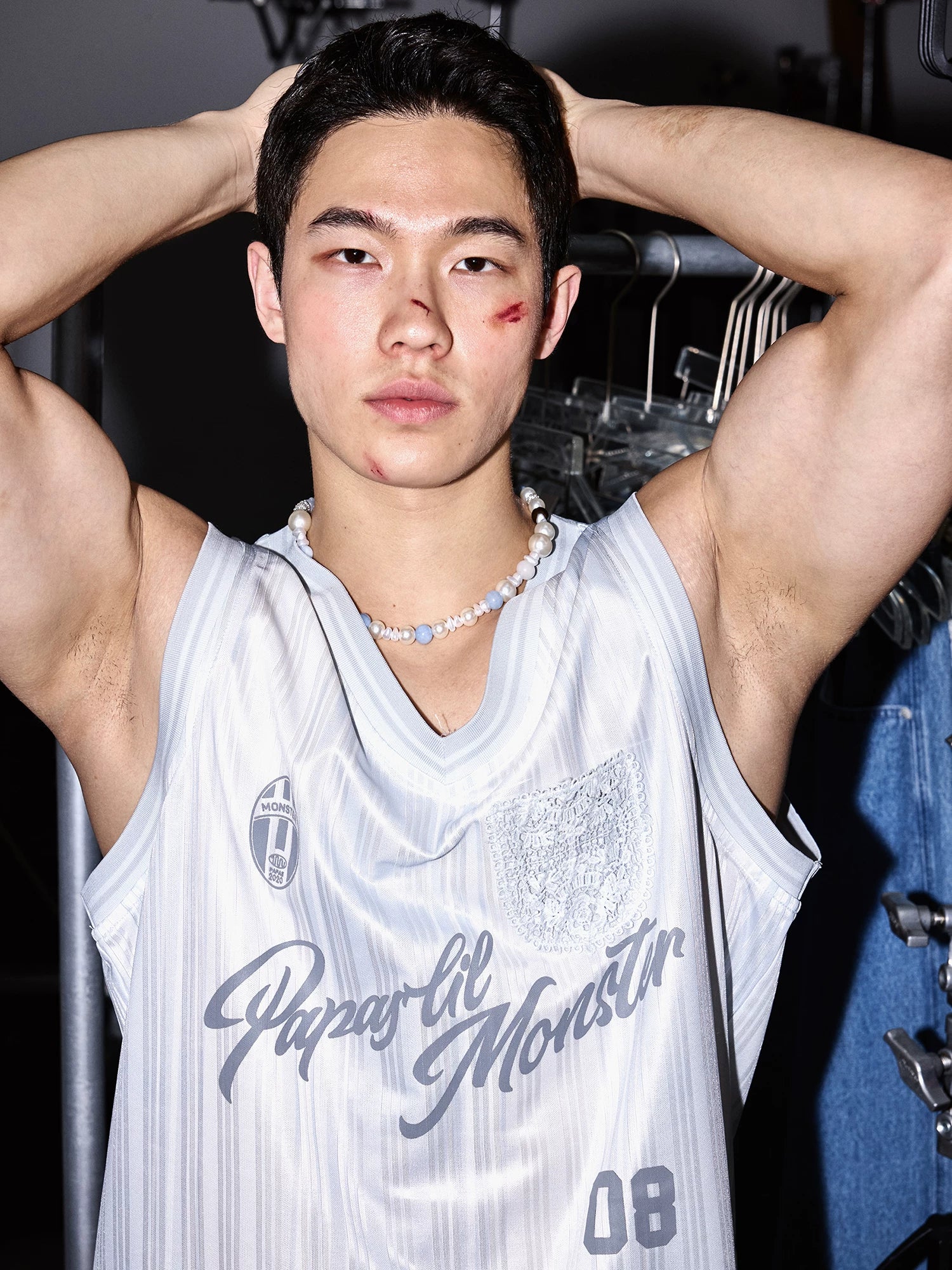 Silver Stripe Mesh Jersey Tank