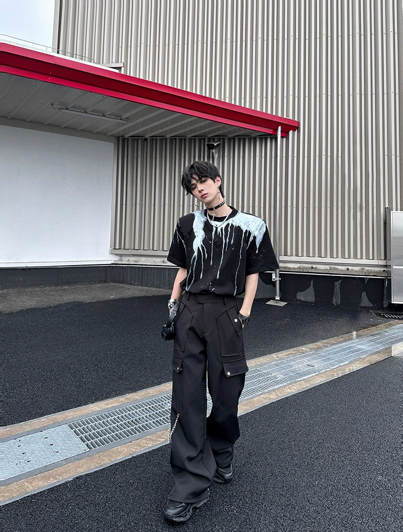Black Techwear Cargo Pants with Chain