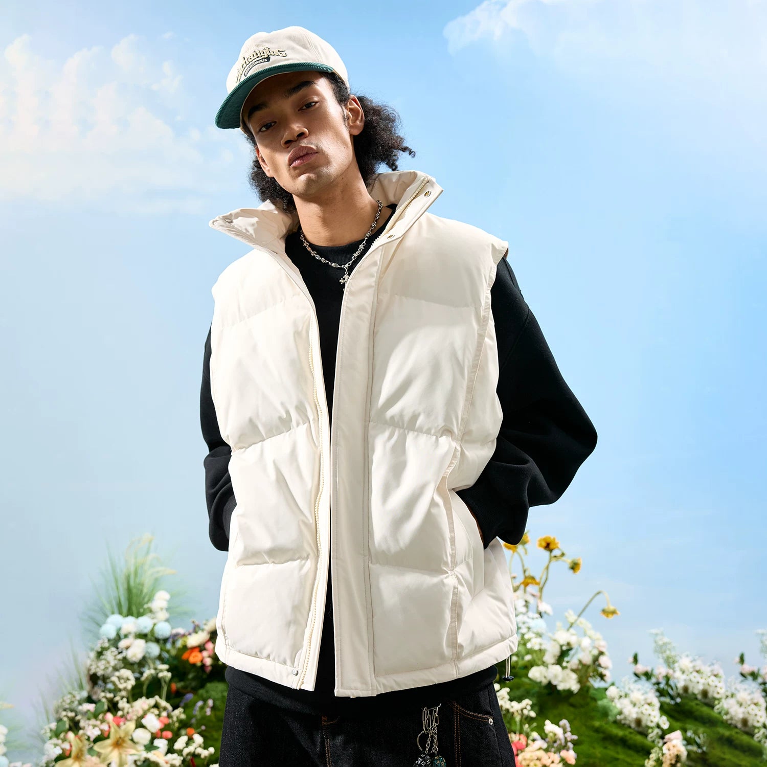 Oversized Puffer Vest with Stand Collar